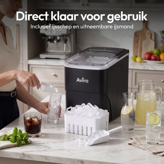Aviro Ijsblokjesmachine XL - 2L - Met IJsschep - IJsblokjesmaker - 16KG / 24U - Zelfreinigingsfunctie - Zwart van Aviro — afbeelding 2