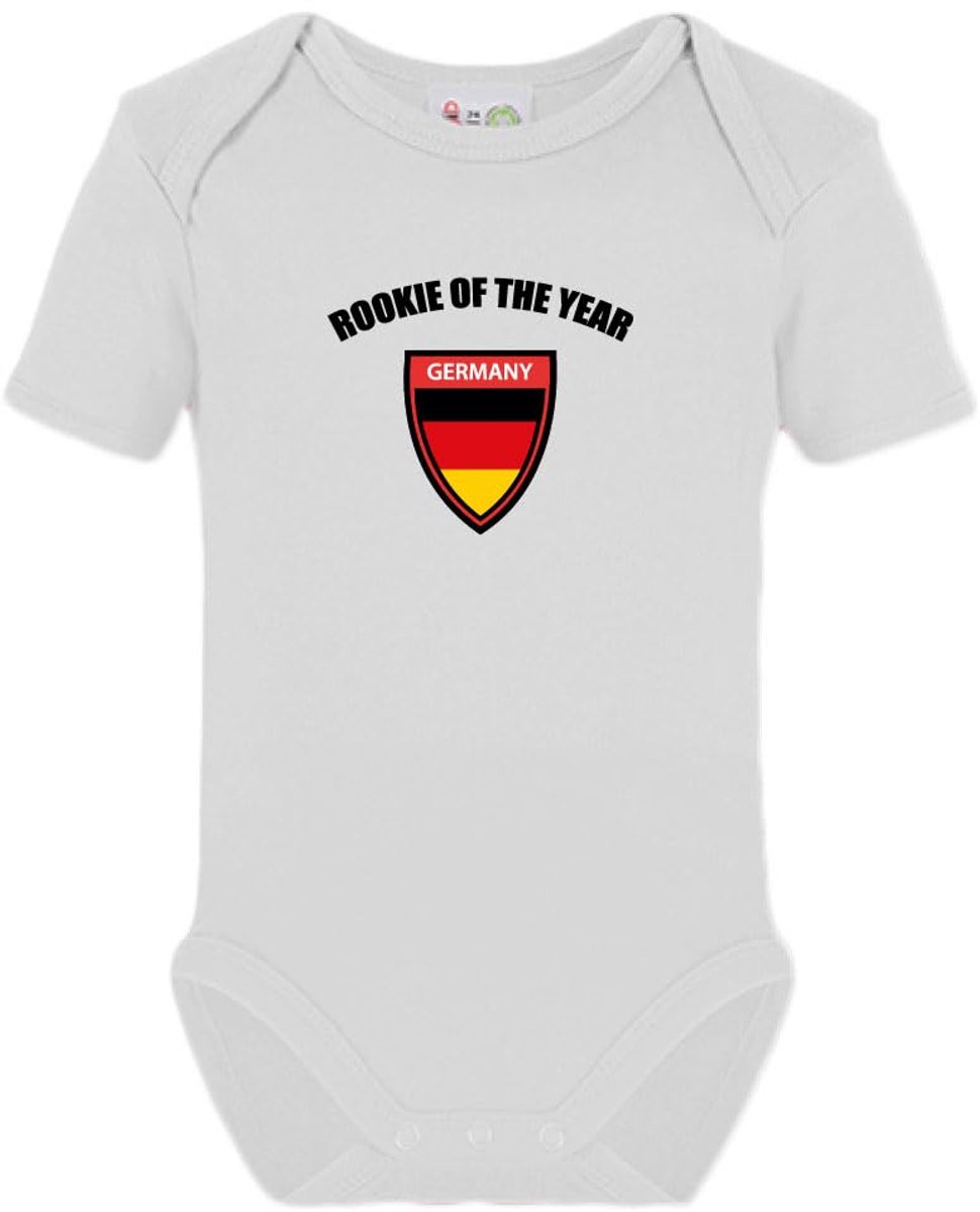 SnelShoppen - Baby Romper Onesie Newborn Outfit, Rookie of the Year Duitsland Vlag, Korte Mouw Zachte Unisex Babykleding, Perfect Baby Cadeau voor Fee