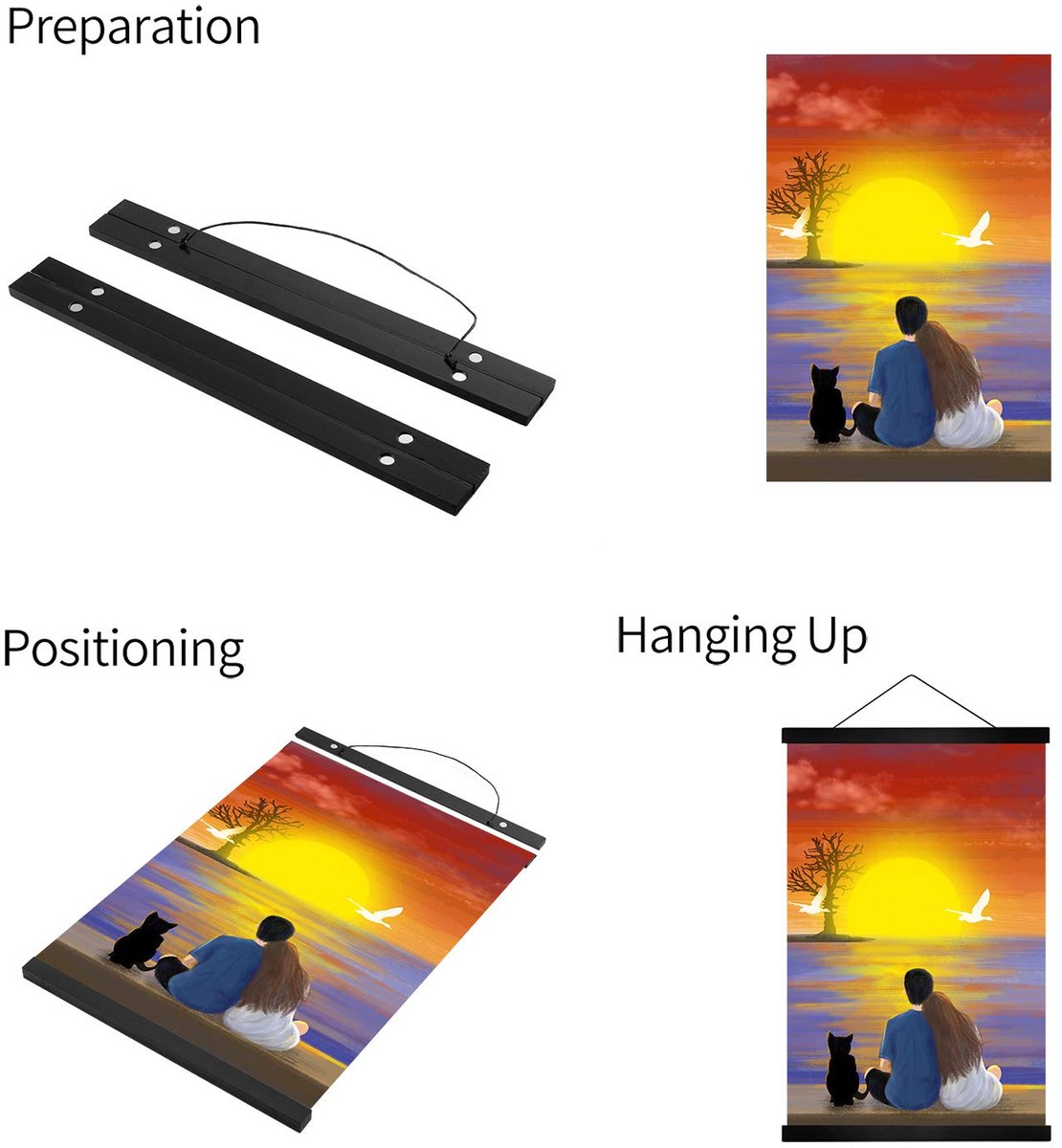 SnelShoppen - Houten Magneetlijsten voor Posters en Canvas 55x80 55x85 cm, Lichte Zwarte Houten Lijsten, 2-pack Magneet Ophangsysteem voor Thuis en Ka
