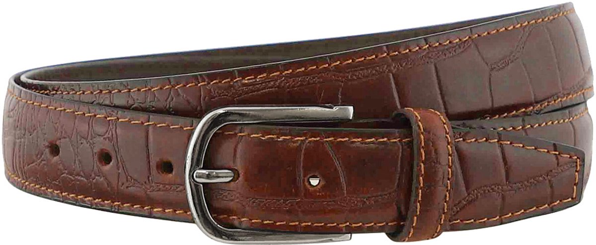 Landley Leren Heren Riem met Krokoprint – Pantalonriem 35 mm – Echt Leer – Donker Cognac - Lengte totaal 130 cm / Riemmaat 115