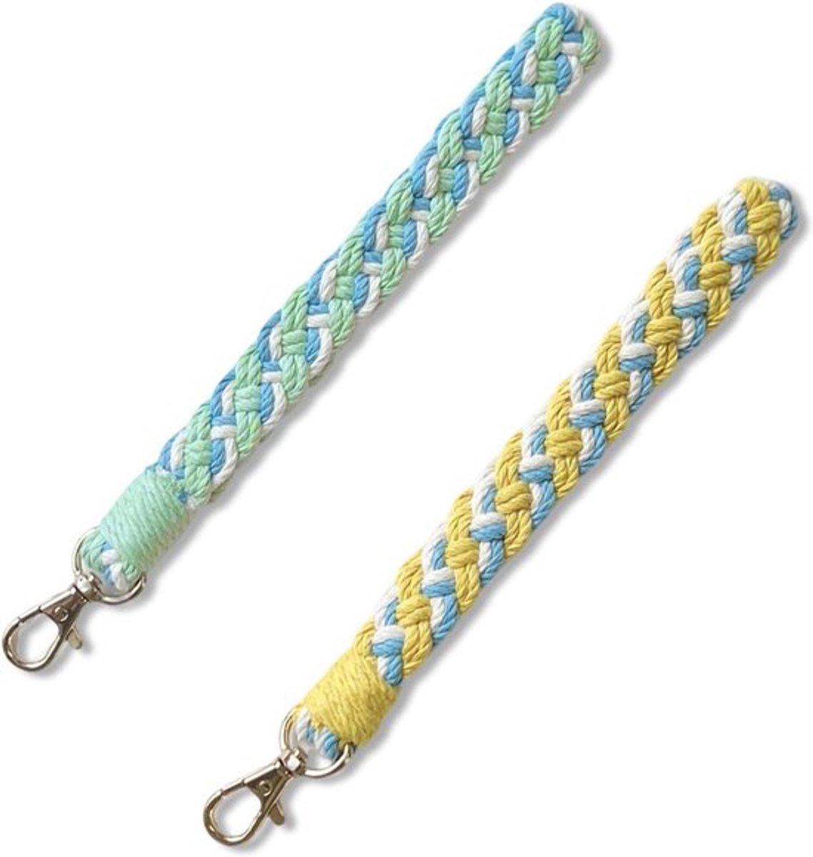 2 stuks Dames Sleutelhangers - Polsband Boho-Koord - Geel en Blauwgroen - Eén Maat
