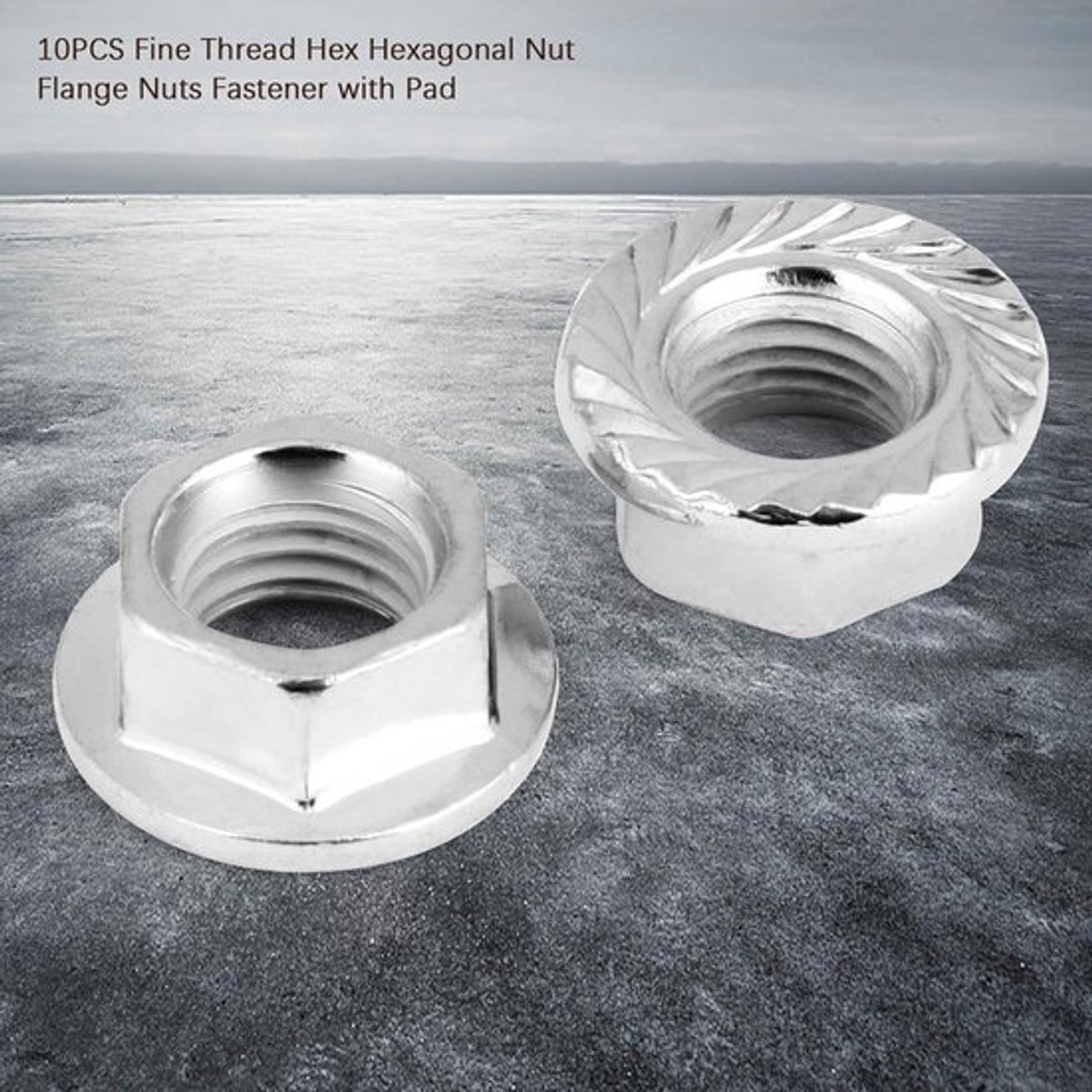 20 stuks M10 getande flens hex moeren met 1.25mm draad, ijzer chroom, licht afgewerkt