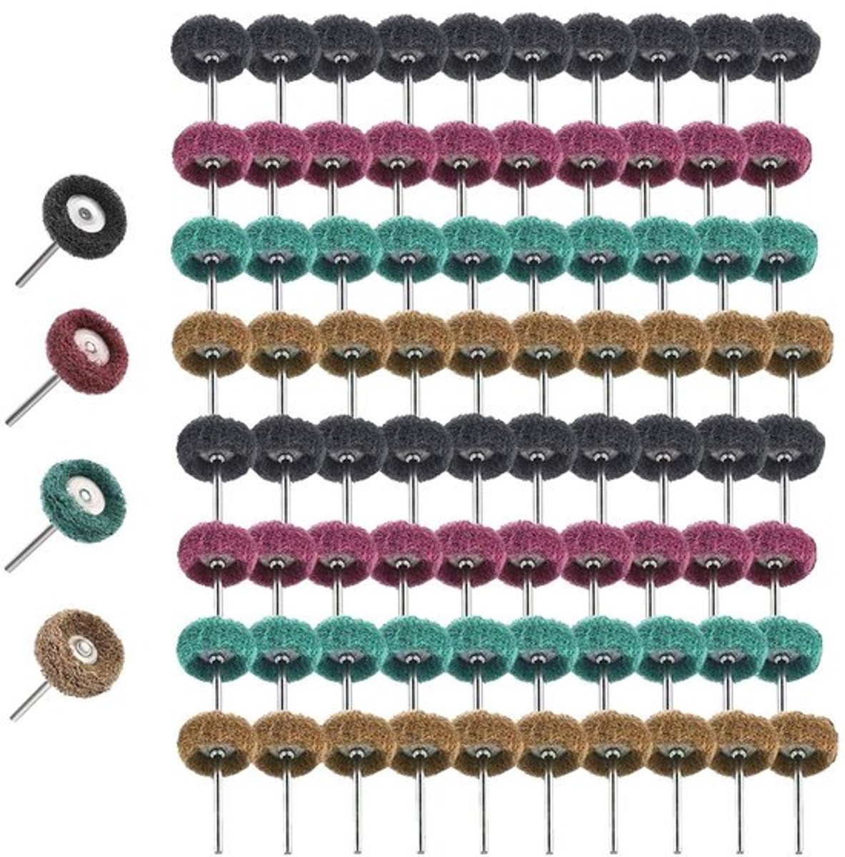 Set van 80 stuks schurende wielen voor roterende gereedschap, 1" (25mm) - polijsten - 1/8" (3 mm) schacht