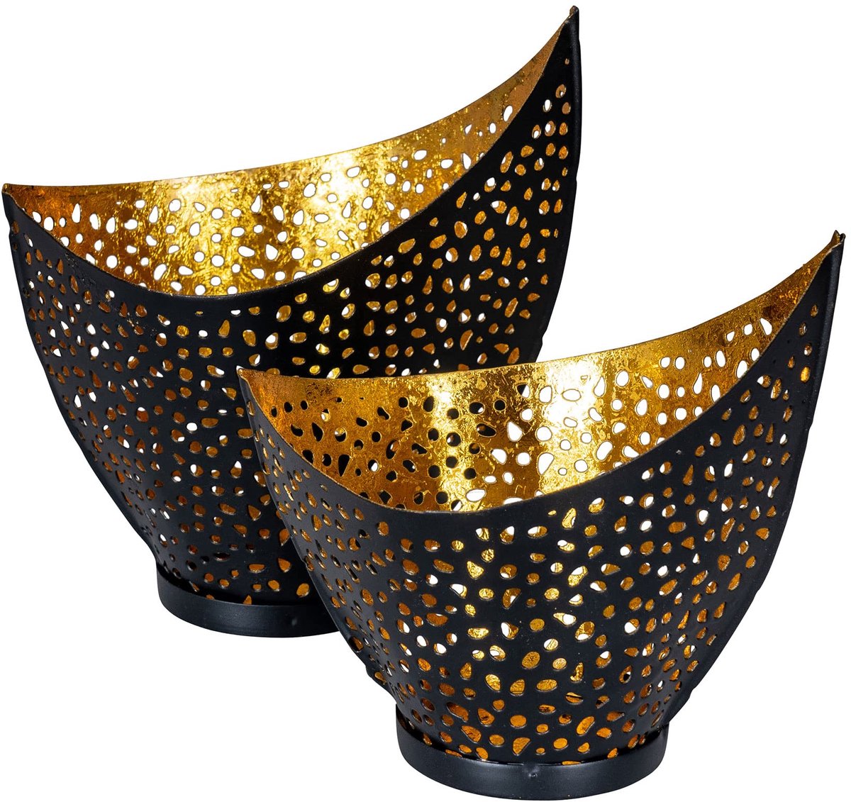 SnelShoppen - 2-delige set theelichthouders Metaal Zwart Goud Design Kandelaar Tafeldecoratie Oosterse Stijl voor Feest en Thuisgebruik