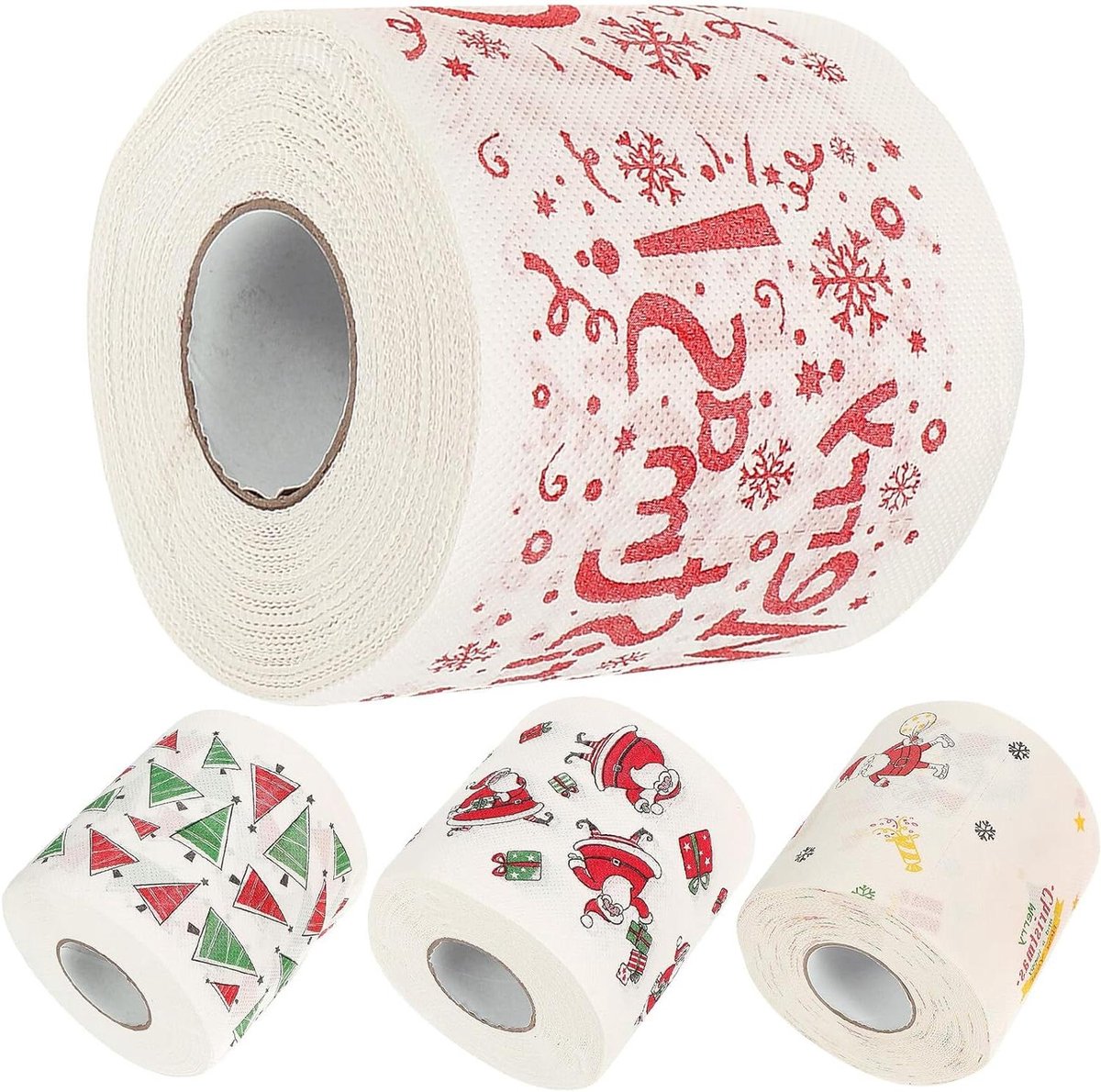 Kerst Toiletpapier - Feestelijk Tissue - Badkamer Decoreren - Zacht Afbreekbaar - 4 Rollen - Diverse Kleuren