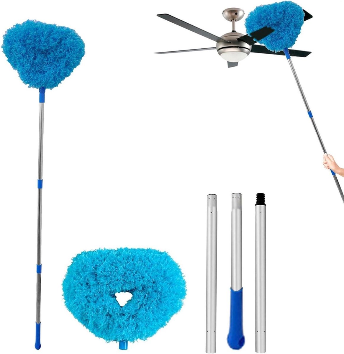 Plafondventilatorreiniger - Stofdoek Verlengbaar - Hoge Oppervlakken Schoonmaken - Uitschuifbare Bevestiging - 44-126 cm - Blauw
