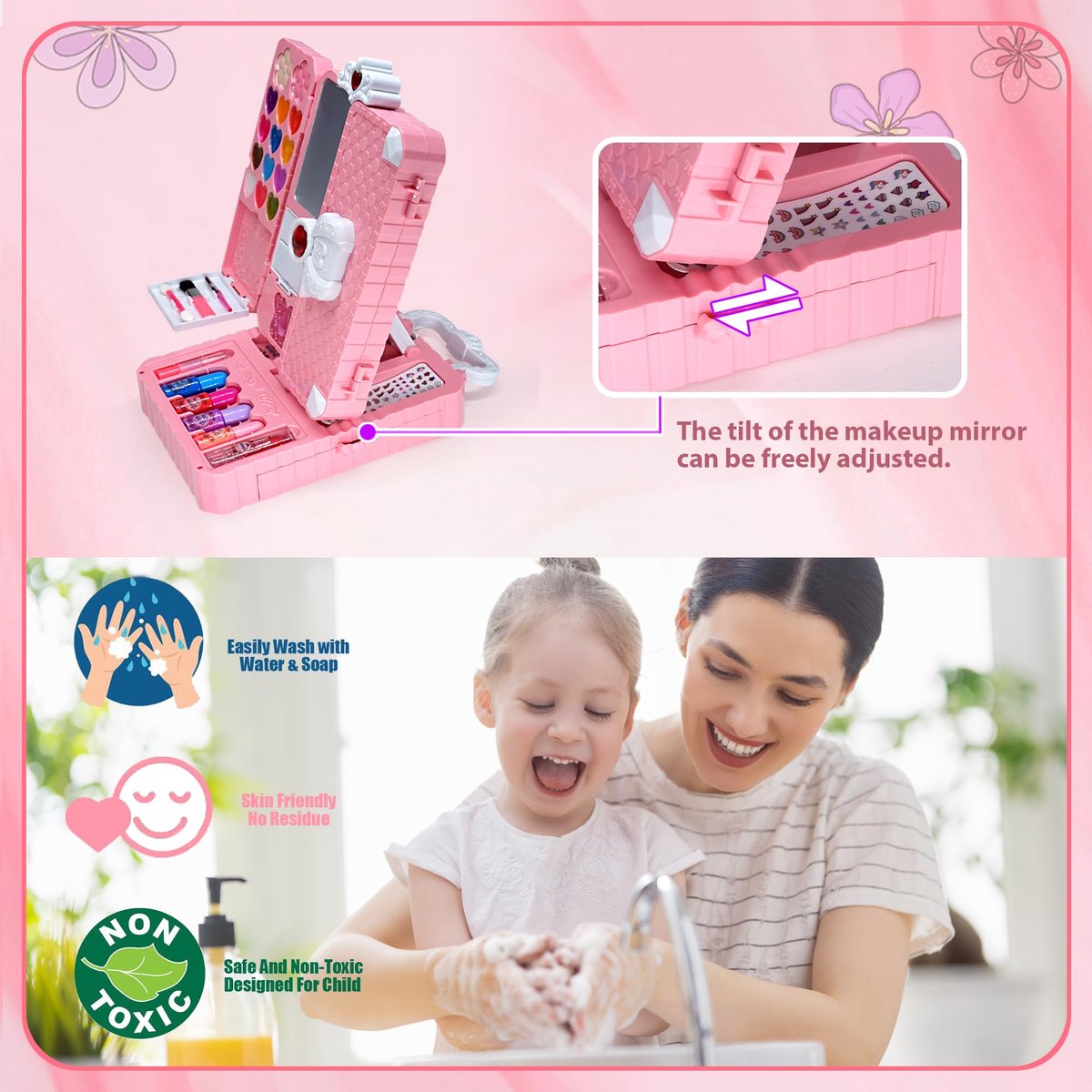 Dailygoods- Make-upset 74 stuks - Wasbaar - Speelgoed - Make-up etui - Geschenkset - Cadeau voor prinses - Voor kinderen 3-10 jaar - Speelmake-up