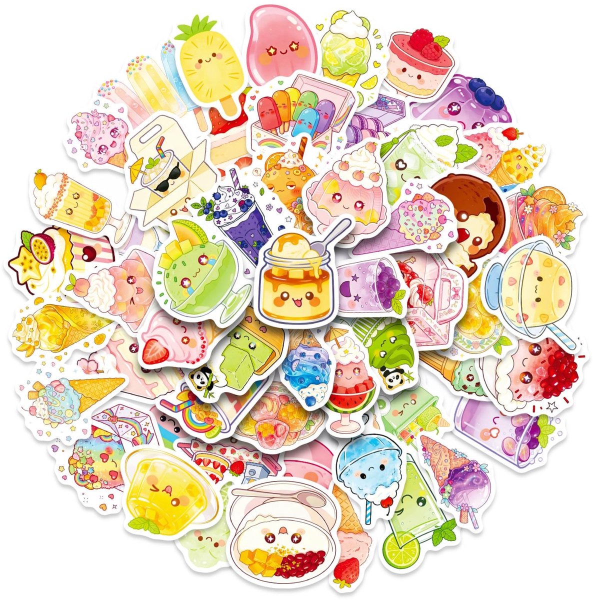 Dailygoods- Snoepstickers 100 stuks - Waterdichte Vinyl - Macarons/Zomersnoep - Grappige IJsstickers - Taartstickers - Voor Kinderen/Volwassenen - Compacte Decoraties - Decoratiestickers