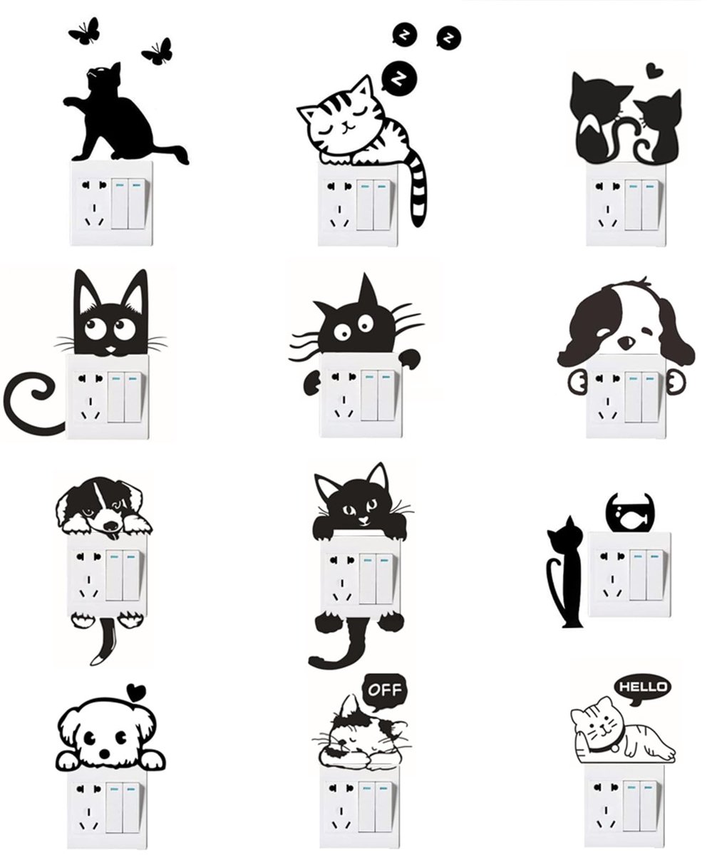 Dailygoods - Muurstickers voor Lichtschakelaars - Katten en Honden Motieven