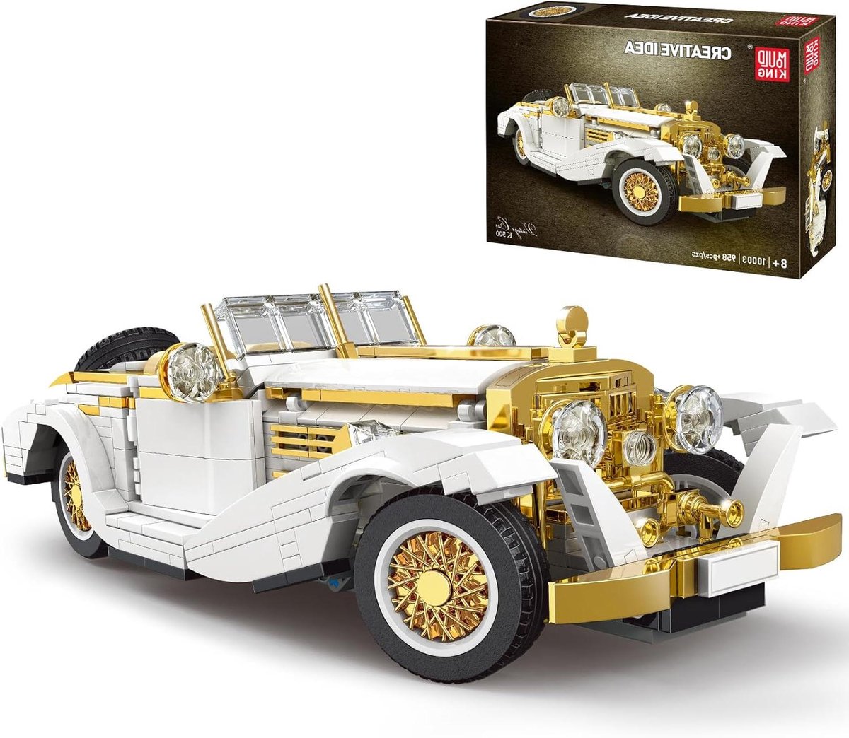 Automodel Bouwset - Klassieke Auto - Hobby Modelbouw - Realistische Details - 31 cm Lengte - Wit