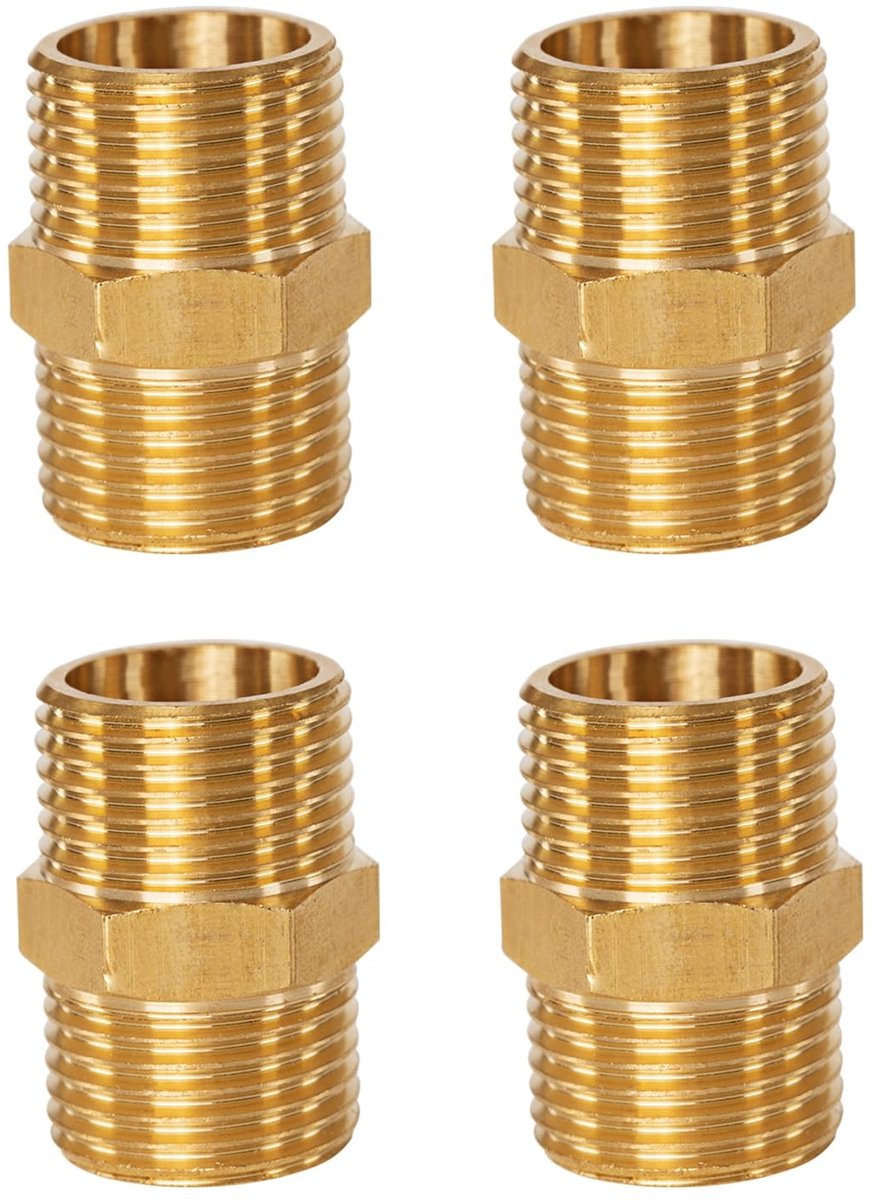 Dailygoods- Pijpfitting Messing - 1/2" Mannelijk naar 1/2" Mannelijk - Zeshoekige Nippel - Slangverbinding - Dubbele Nippel - Schokbestendig Materiaal - Slangconnector