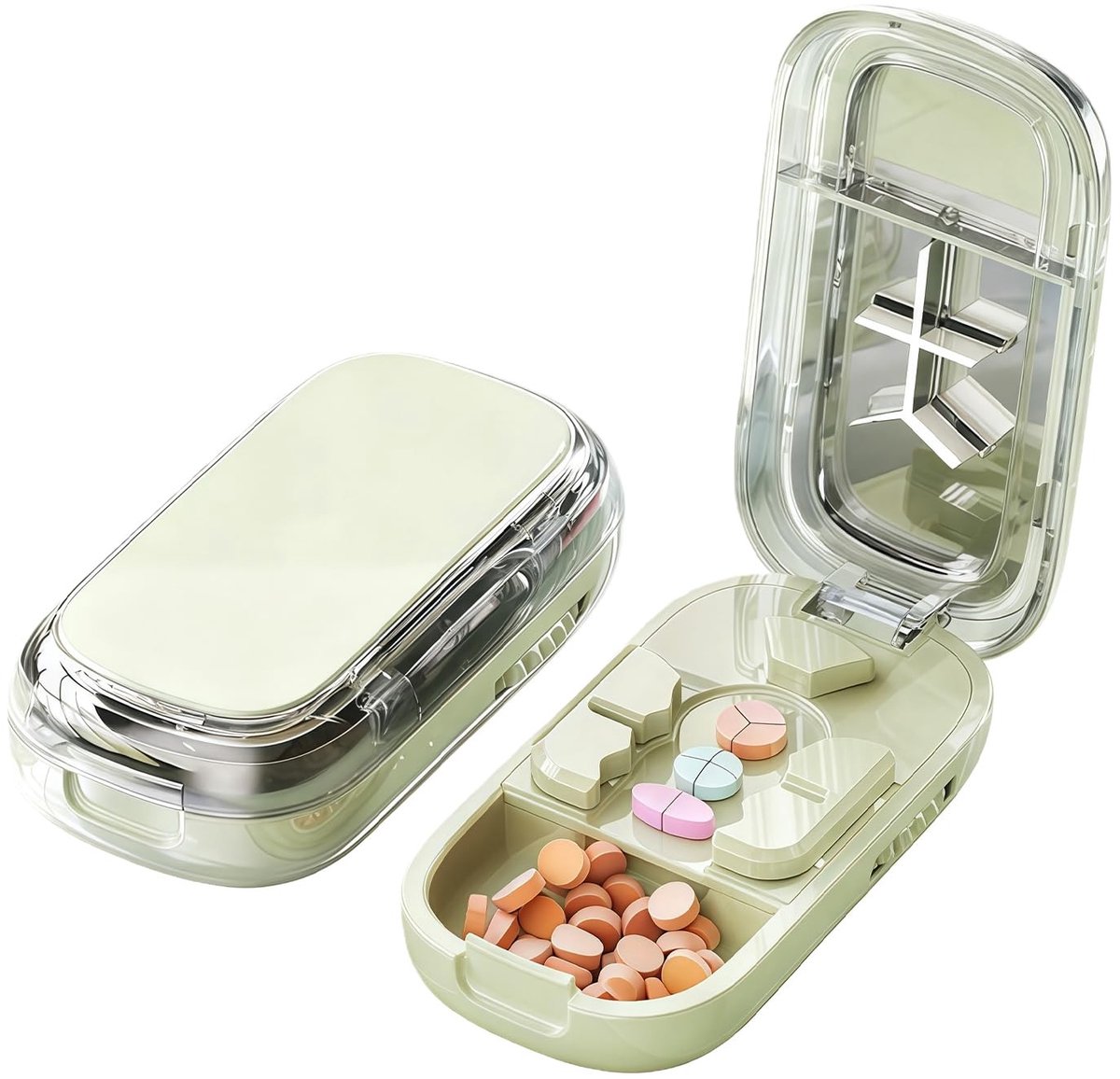Dailygoods- Pillensnijder Instelbaar - Tabletverdeler 1/2/1/3/1/4 - Snij- & Opslagfunctie - Voor Kleine Pillen - Compact Ontwerp - Gebruiksvriendelijk - Tablettenverdeler