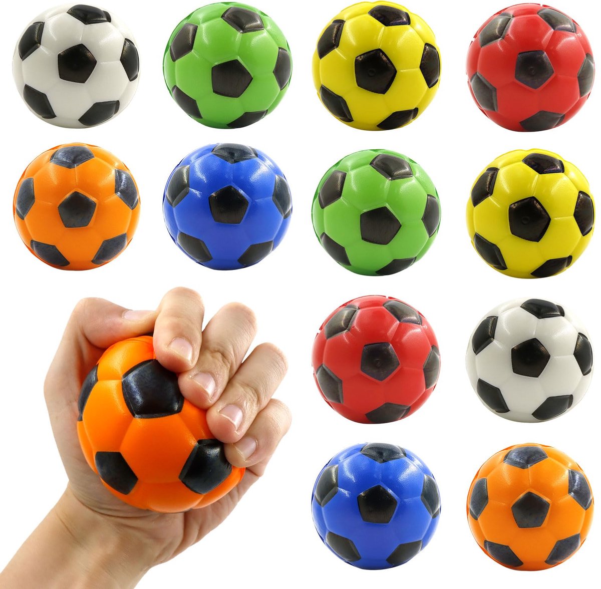 Dailygoods- Minivoetbal verpakking van 12 stuks - Stressballen voor kinderen - Antistressbal - Schuimballen - Softbalvoetbal - Duurzaam materiaal - Stressbal
