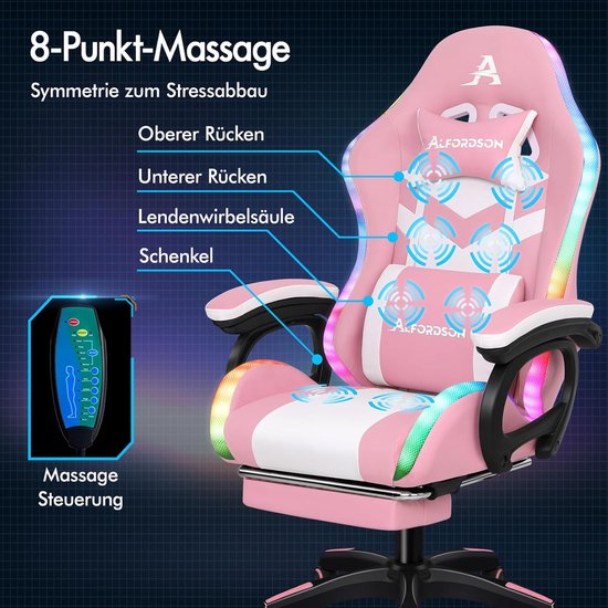 Gaming Stoel - Bureaustoel Ergonomisch - Comfortabel Zitten - Met RGB Verlichting - 180 kg Draaglast - Roze — afbeelding 5