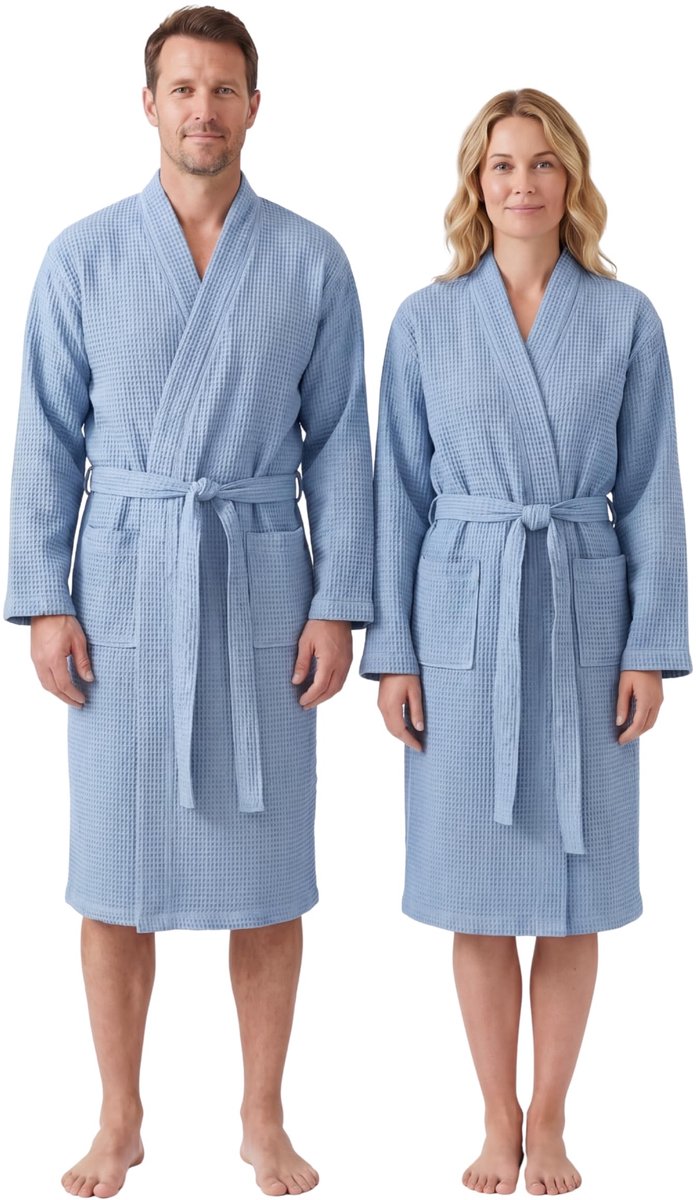 SnelShoppen - Badjas Uniseks Wafelbadjas voor Dames en Heren, Licht en Ademend, Zachte Wafelstof, Met Riem en 2 Zakken, Ideaal voor Zwembad, Spa, Hote