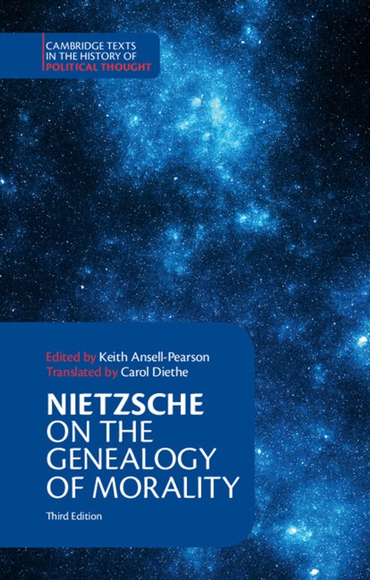 Livre : 'Nietzsche on the Genealogy of Morality', Third Edition, avec un fond de ciel étoilé.