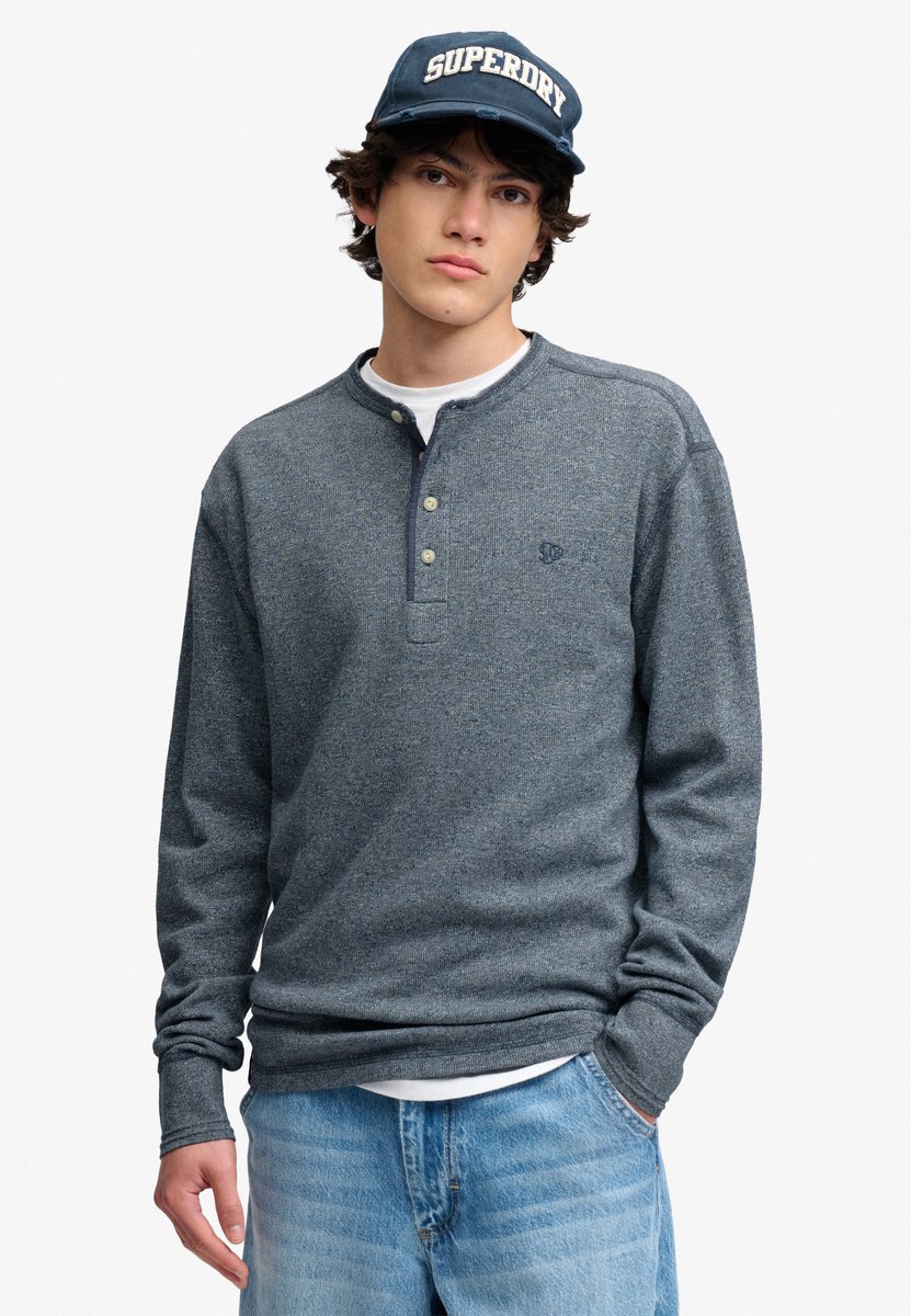 Superdry Mini Slub Waffle Grandad Top Met Lange Mouwen Heren Tops Blauw