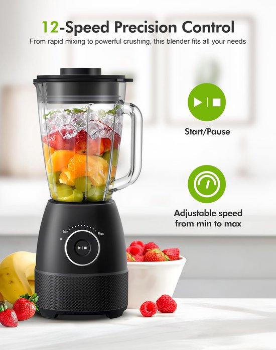 Professionele Blender & Smoothie Maker - 1500W Krachtig & Glazen Kan — afbeelding 2