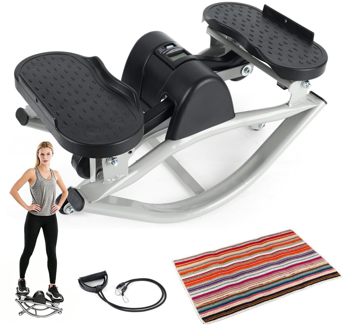 SnelShoppen - Rock Stepper Machine - Trap Stepper met Teller & Elastische Trekkoorden - Antislipmat 70x40 cm - Voor Thuis, Kantoor, Sportschool - Oefe