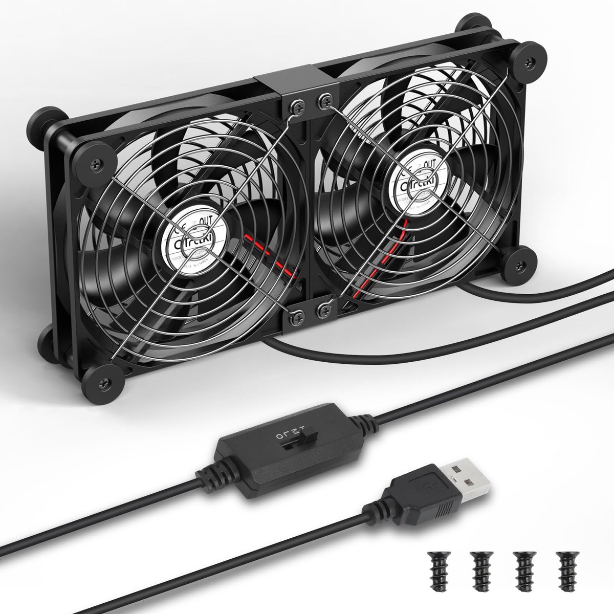 SnelShoppen - USB-ventilator voor laptop, dubbele rij, 2-in-1, 120 mm, 3 snelheden, draagbare tafelventilator met schokdempers voor laptop, tv-box, ro