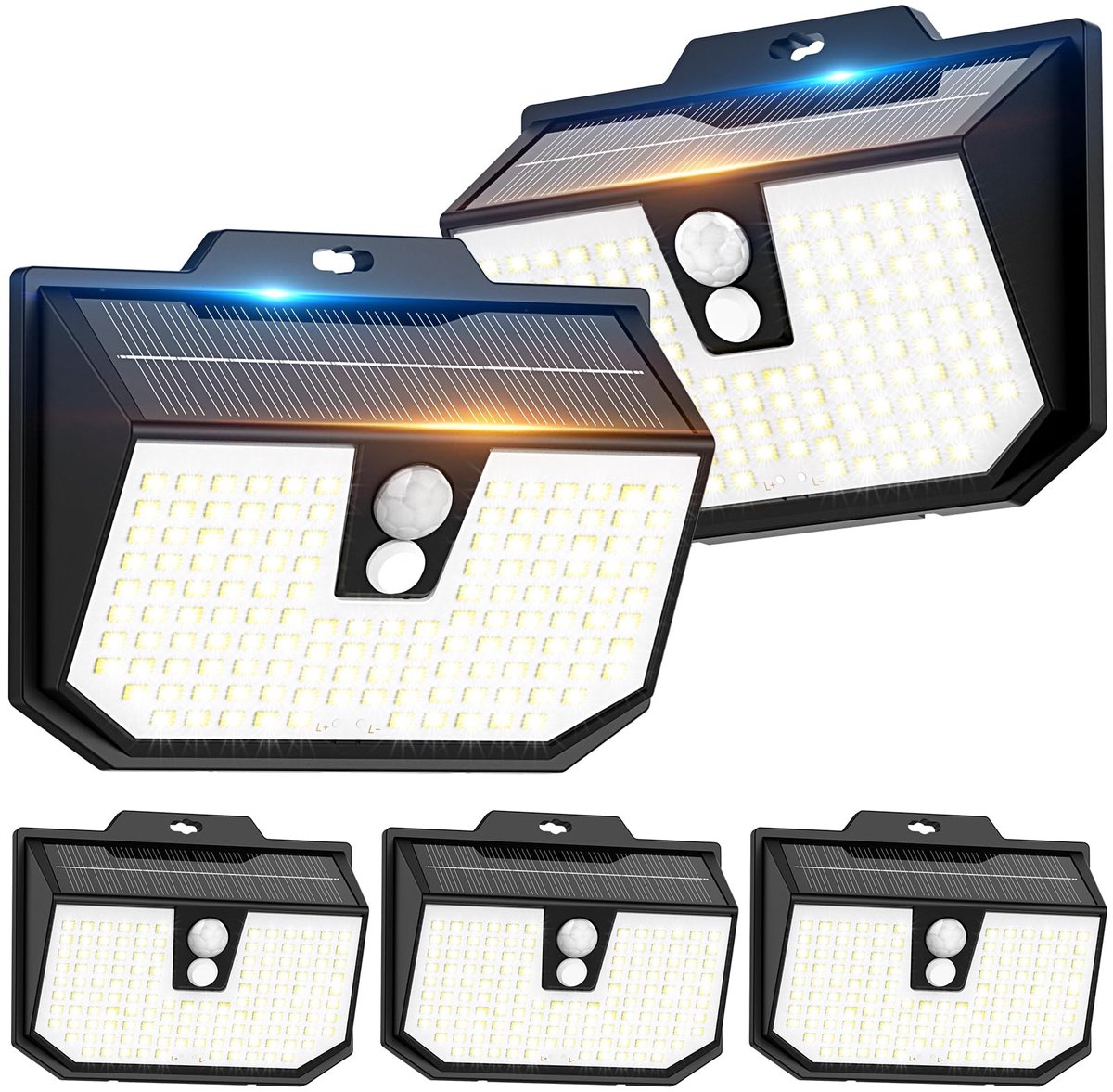 SnelShoppen - Zonnelamp voor Buiten met Bewegingsmelder, 3 Modi, Waterdichte LED Buitenverlichting, Zonne-energie, IP65, Koud Wit, 6000 K, 5 Stuks voo
