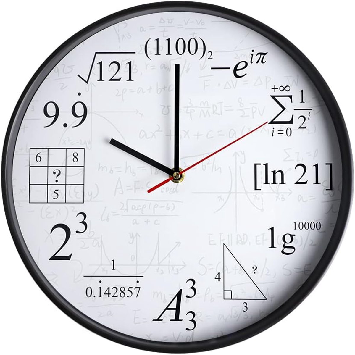 SnelShoppen - Wandklok wiskunde 30 cm - Decoratieve stille kwarts klok met wiskundige formules - Grappige klok voor huis, school en kantoor - Niet-kle