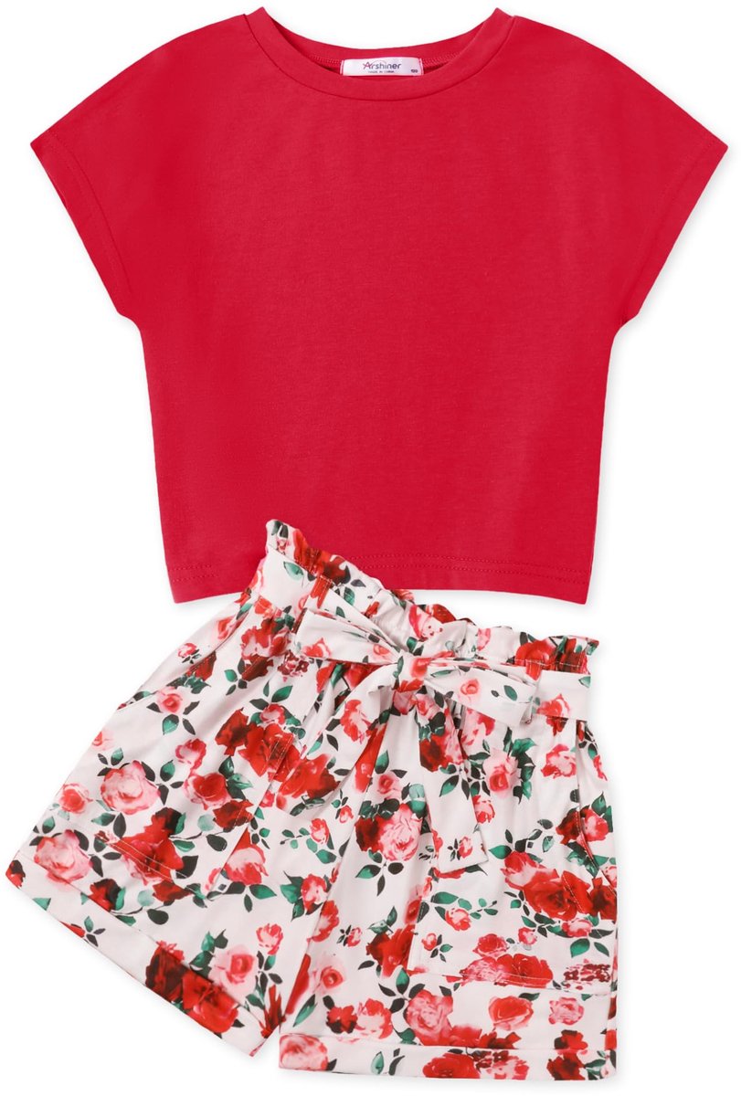 SnelShoppen - Meisjes T-shirt met Shorts Set Zomer Vrijetijdsmode Tanktop Tweeluik Kleding voor Kinderen 6-14 Jaar, 11-12 Jaar, Ideaal voor Feestjes e