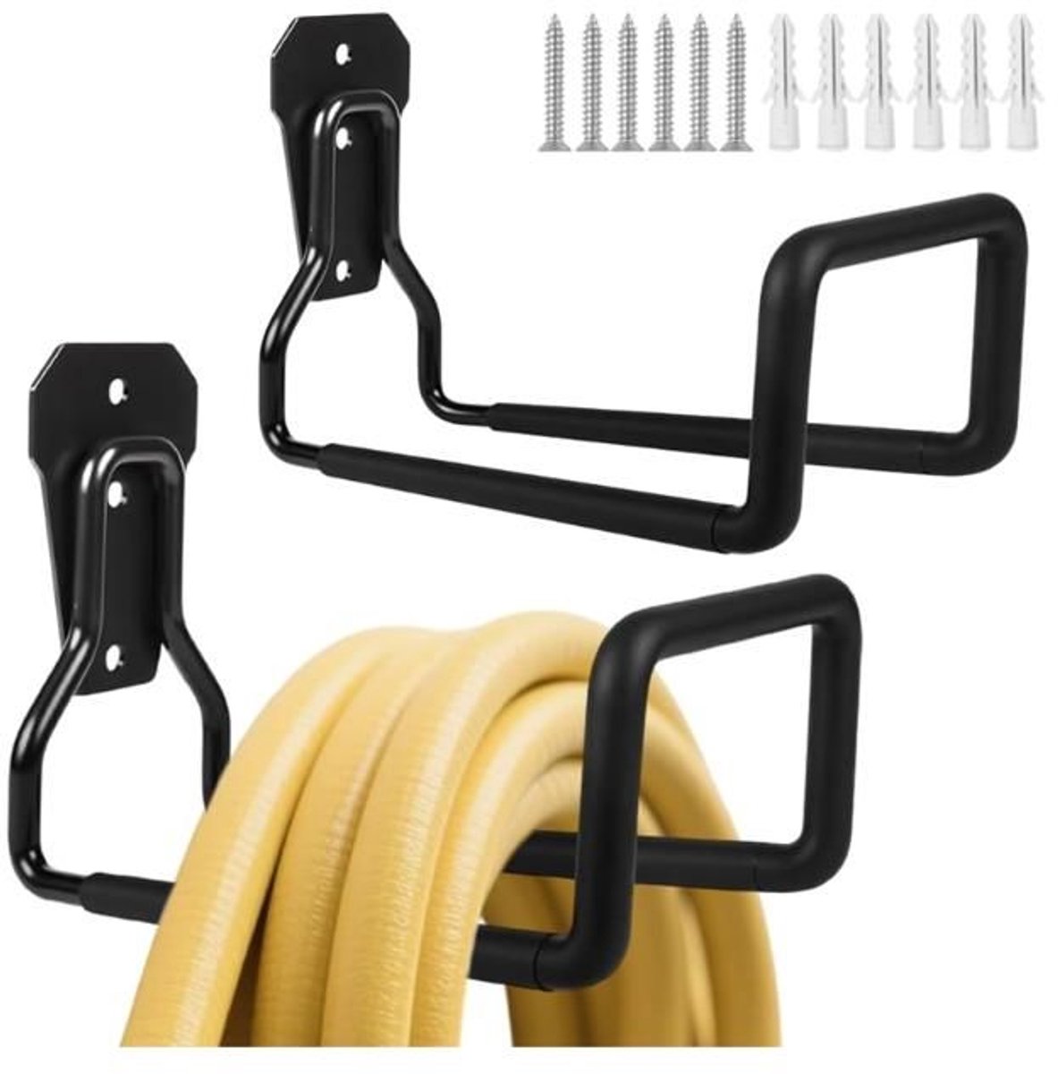 LISM-Set van 2 metalen tuinslanghouders, stevige tuinslanghouders voor wandmontage, geschikt voor buitengebruik.