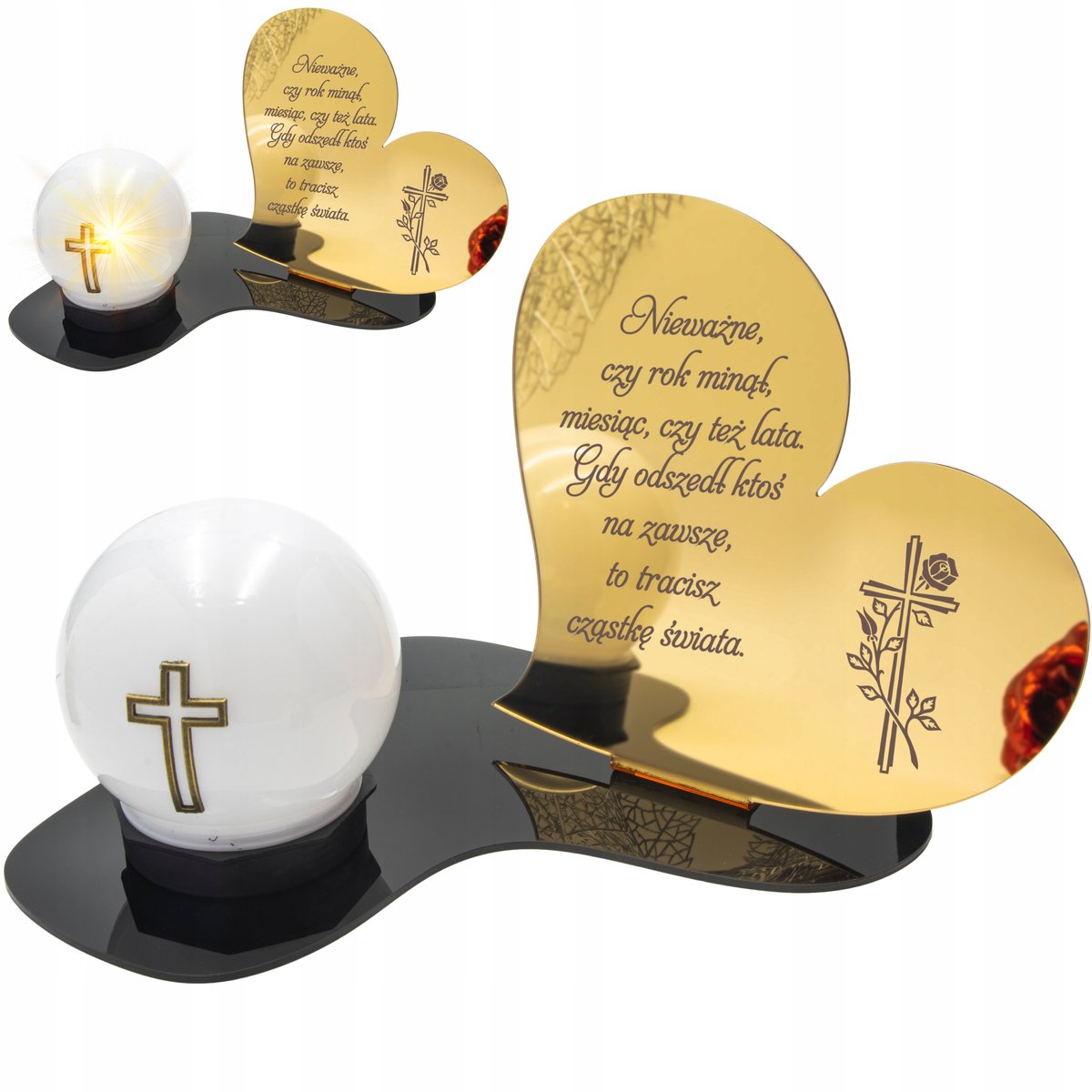 Gouden LED Grafsteen Decoratie - Grote Graflamp met Gravure