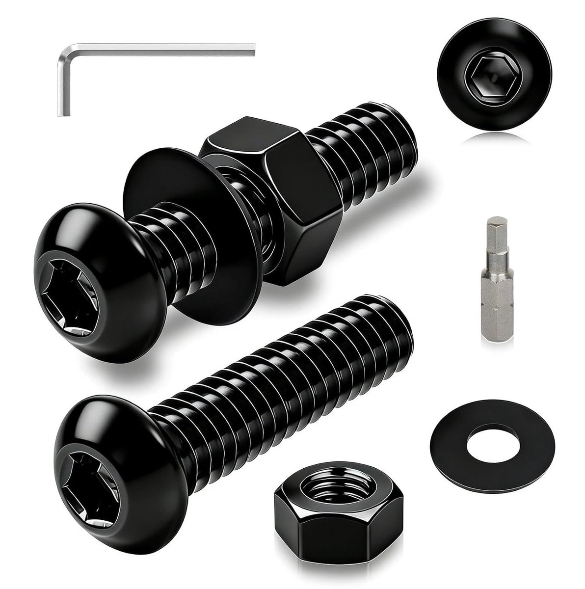 M3 lenskopschroevenset - 50 stuks schroeven - zwart - M3 x 35 mm - platte kopschroeven ISO 7380 - binnenzeskant moeren en sluitringen - set ronde kopschroeven - schroefdraadschroeven voor