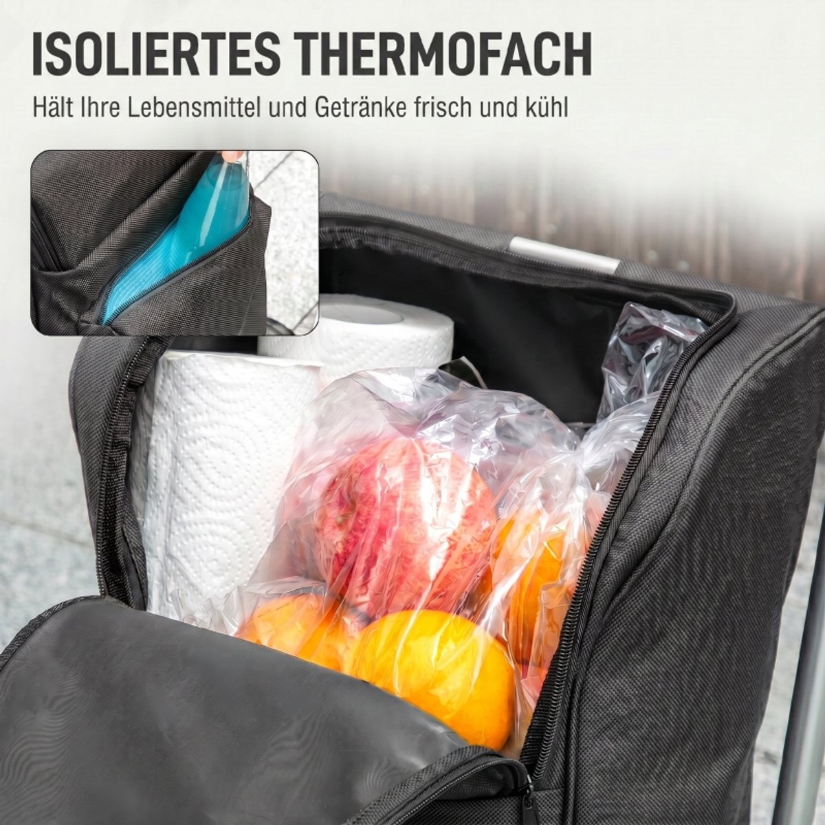 COVREO Boodschappentrolley 58x44x100 cm donkergrijs polyester, inklapbaar