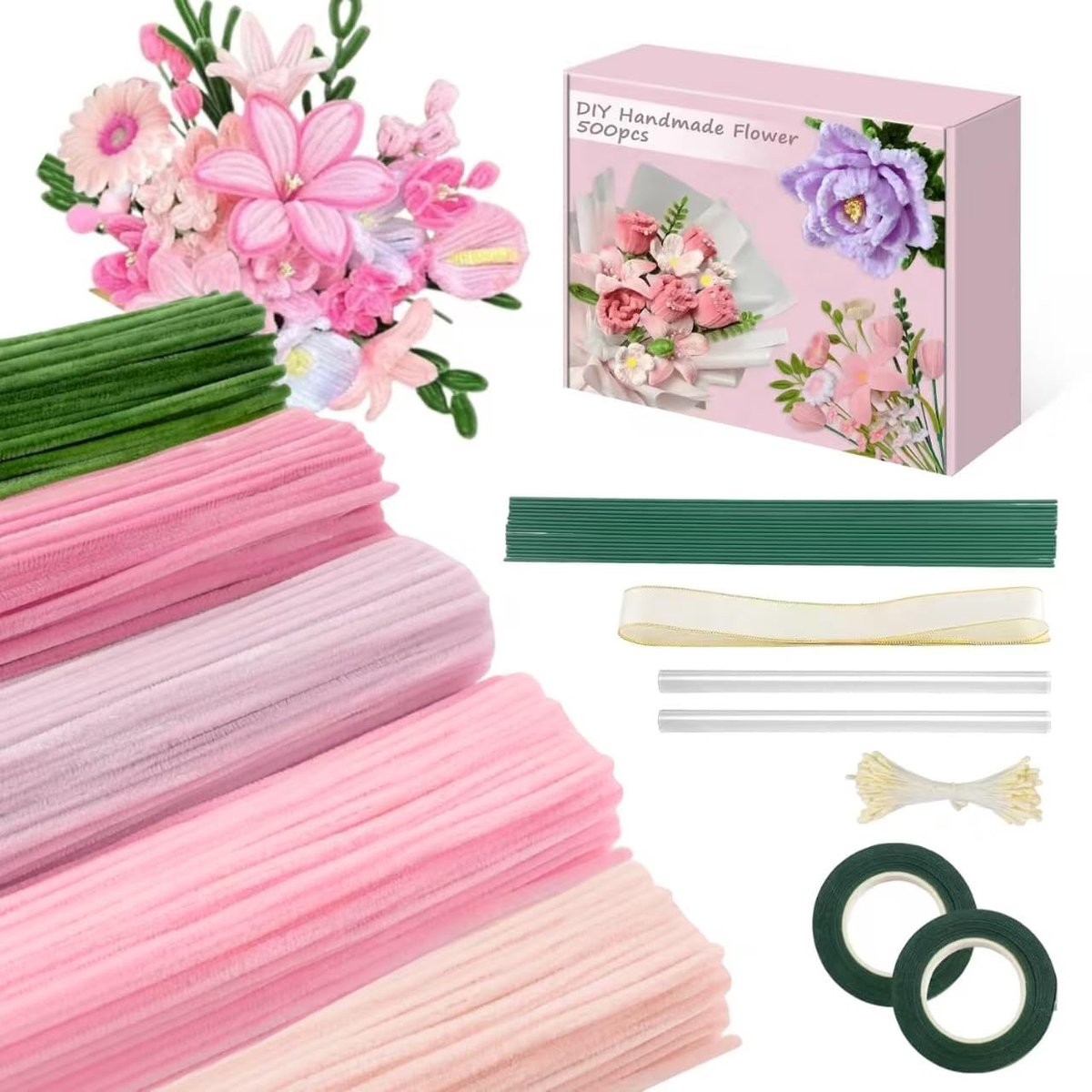 Kleurige Pijpenragers voor Creatieve Knutselprojecten - 500 Stuks, Bloemmotieven, Handgemaakte Decoraties en Cadeauset