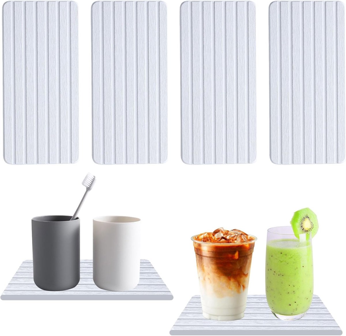 SnelShoppen - 4 Stuks Waterabsorberende Diatomiet Coasters, Sneldrogende Onderzetters, Antislip, 21x10cm, Wit, Keuken en Badkamer Organizer, Perfect v