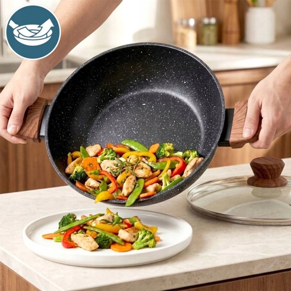 Gegoten Aluminium Pan met Graniet Coating & Deksel - 24cm / 2.2L