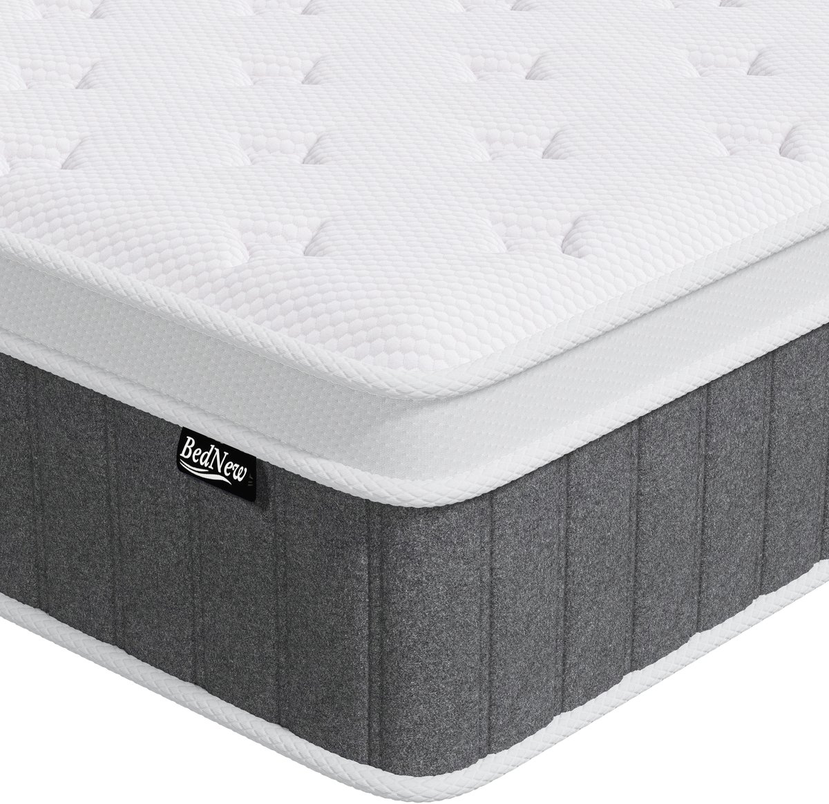 Bednew Hybrid Matras - 140x200 cm - 26 cm Dik - Pocketvering - Traagschuim - 7 Zones- Orthopedische Ondersteuning Grijs