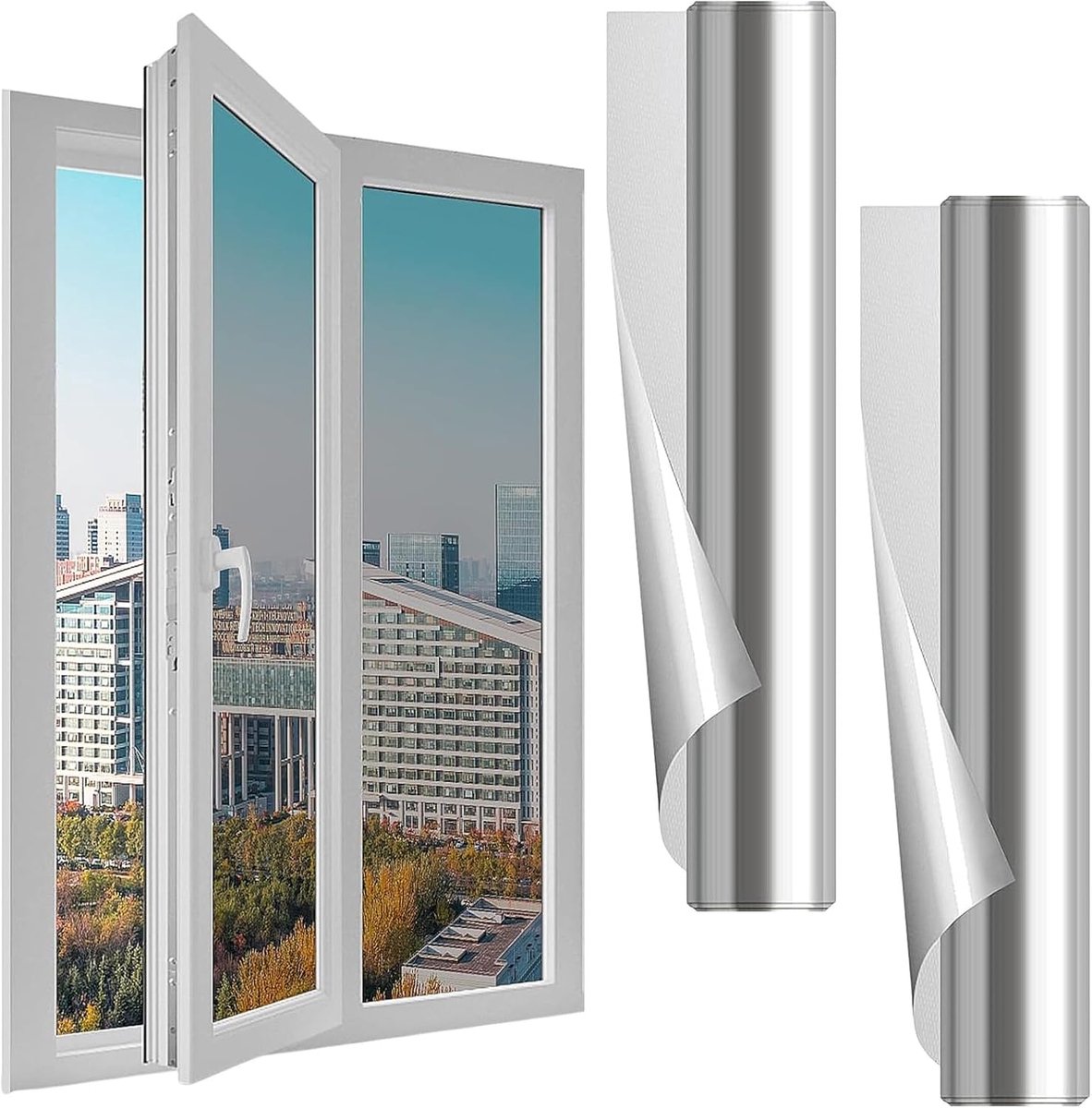 Glasfolie voor ramen - spiegelfolie - uv-bescherming - folie kan buiten niet zien - privacy - infrarood ramen - geschikt voor woonkamer en kantoor - zilver - 60 x 100 cm