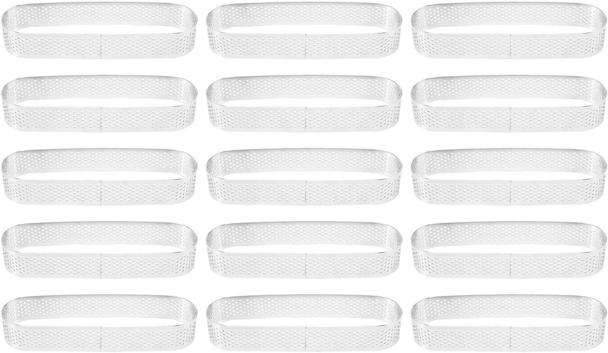 15 stuks ovale tarteletvormen, geperforeerde taartvormen voor bakken, roestvrij staal, ronde vormring voor taarten, mousse, taarten, quiche