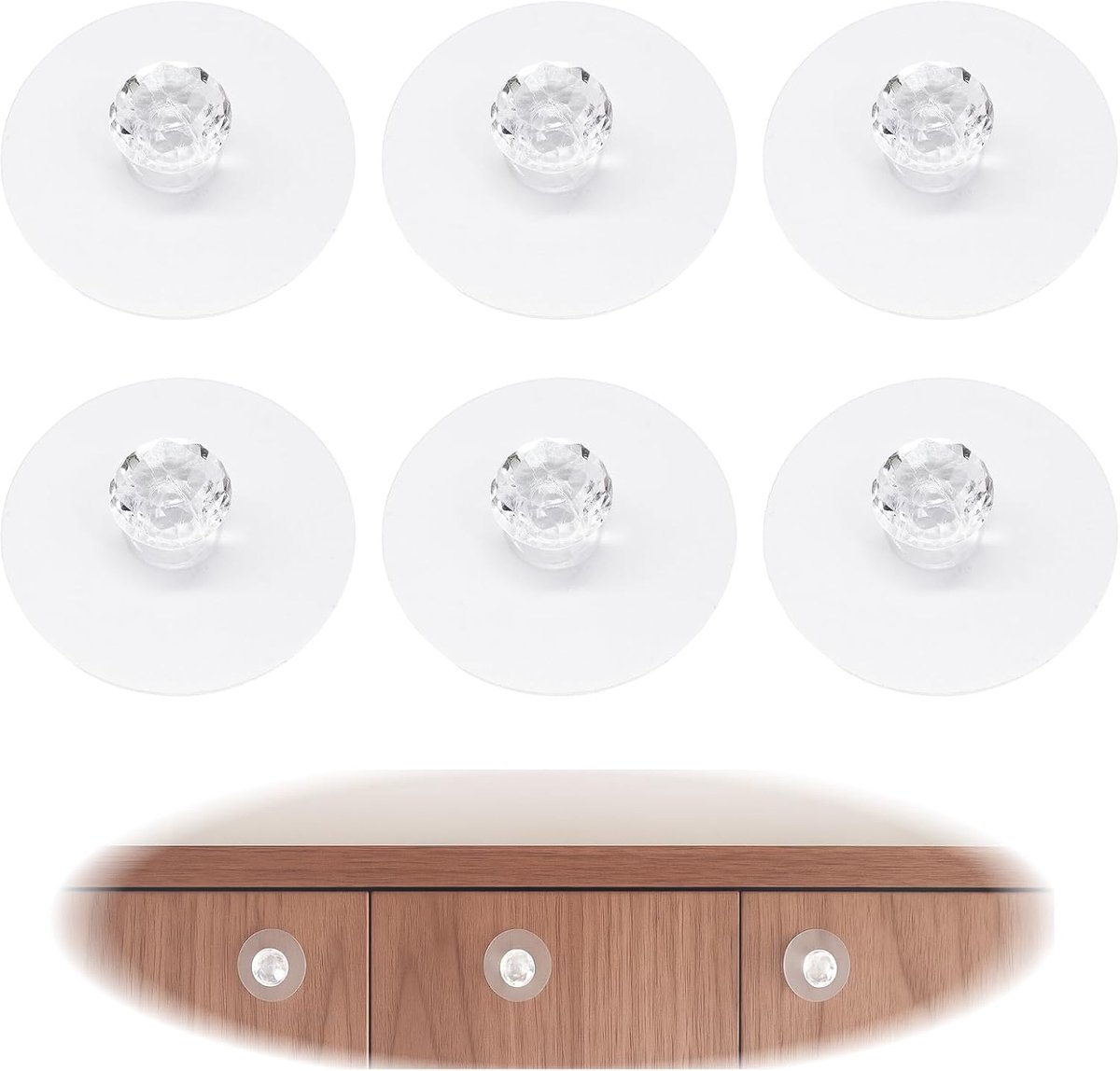 6 stuks zelfklevende kastgrepen, diamantkristallen ladeknoppen, zelfklevende kogelvormige acrylknoppen voor ramen, kledingkasten en keukenkasten, zonder boren