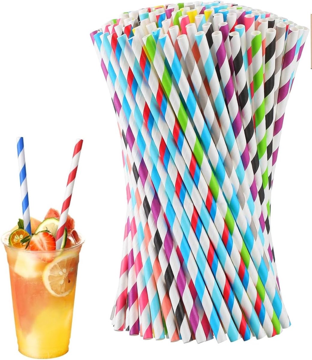 Rietjes, 100 stuks, 0,6 x 21 cm, kleurrijke, biologisch afbreekbare rietjes voor feestjes, verjaardagen, bruiloften en kinderen, milieuvriendelijk en stabiel