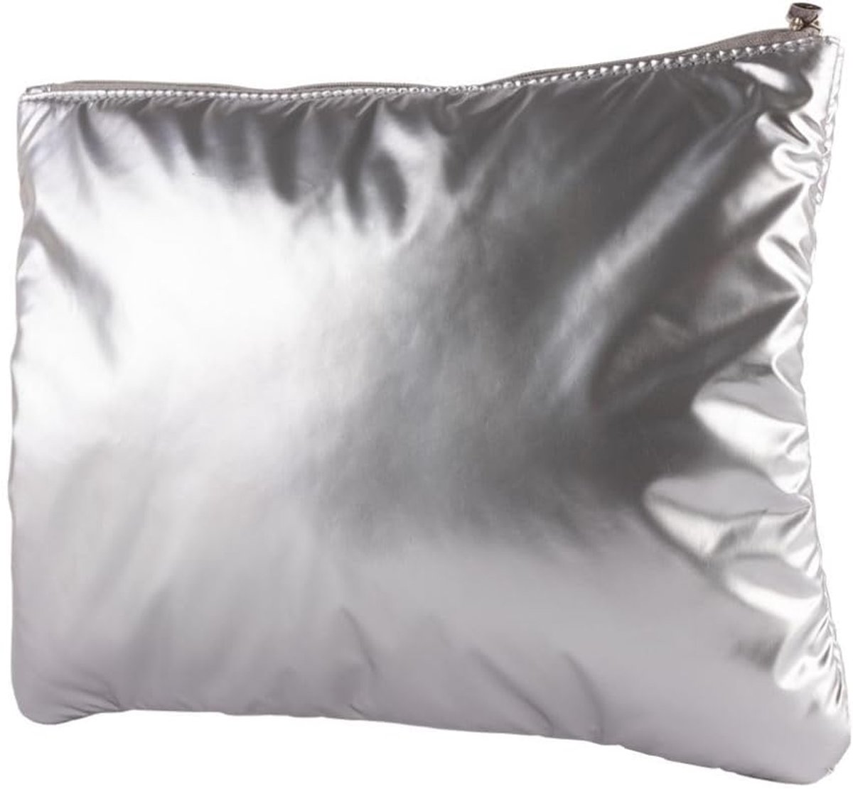 Toilettas, metallic, gewatteerd, 26 x 20,5 cm, polyester 150 g/m², verkrijgbaar in goud, zilver, zwart, met ritssluiting, zilverkleurig, Klassiek