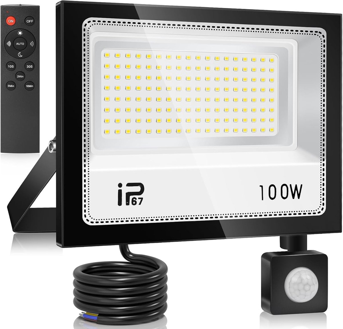 LED Schijnwerper met Bewegingsmelder - Koudwit - 100 W - Waterdichte Buitenspot met 10.000 Lumen - Voor Buiten en Garage