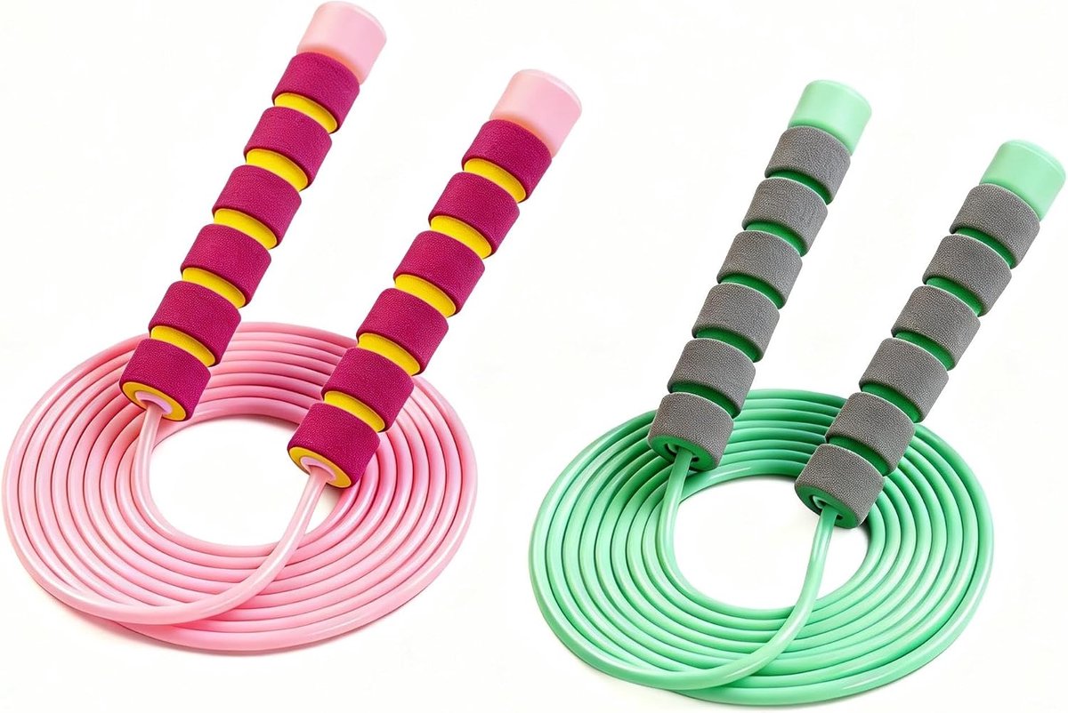 Springtouw voor kinderen, 3-12 jaar, touwspringen, sport, 280 cm, pvc met schuimrubberen handgrepen, in lengte verstelbaar, voor jongens en meisjes, fitnesstraining, spel, set van 2