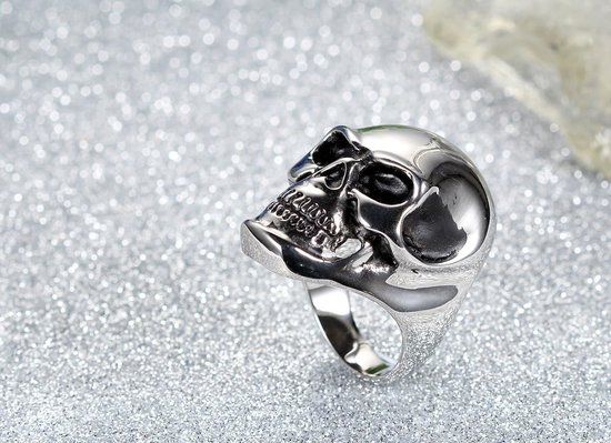 Ringen kleur zilver zwart schedel gothic maat optioneel, Roestvrij staal, Zonder steen. — afbeelding 3