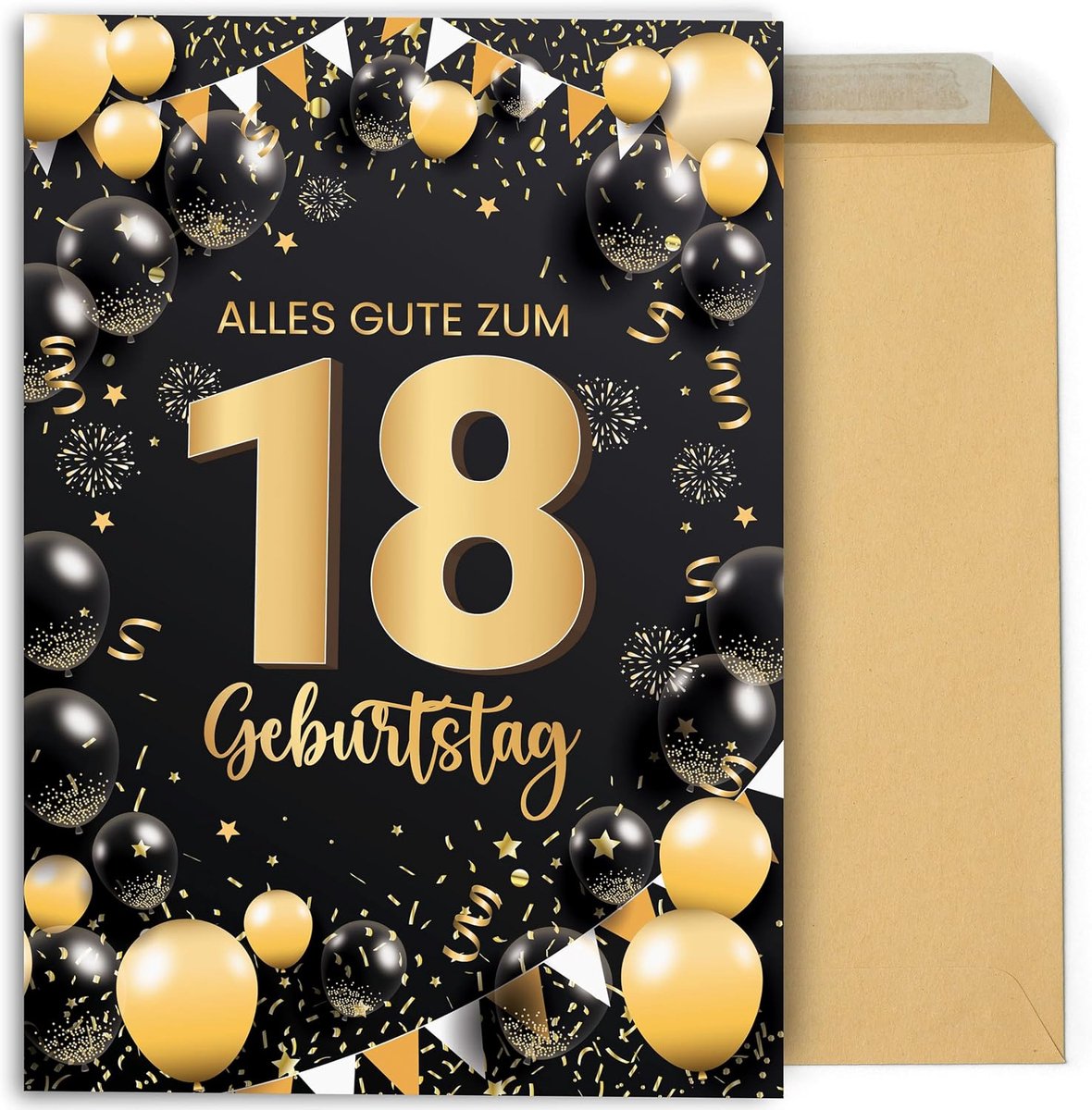 Geburtstagskarte zum 18. Geburtstag. Originelle große Klappkarte 42x30 cm zum Aufklappen mit Glückwünschen für Familie, Freunde und Kollegen (18 Jahre)