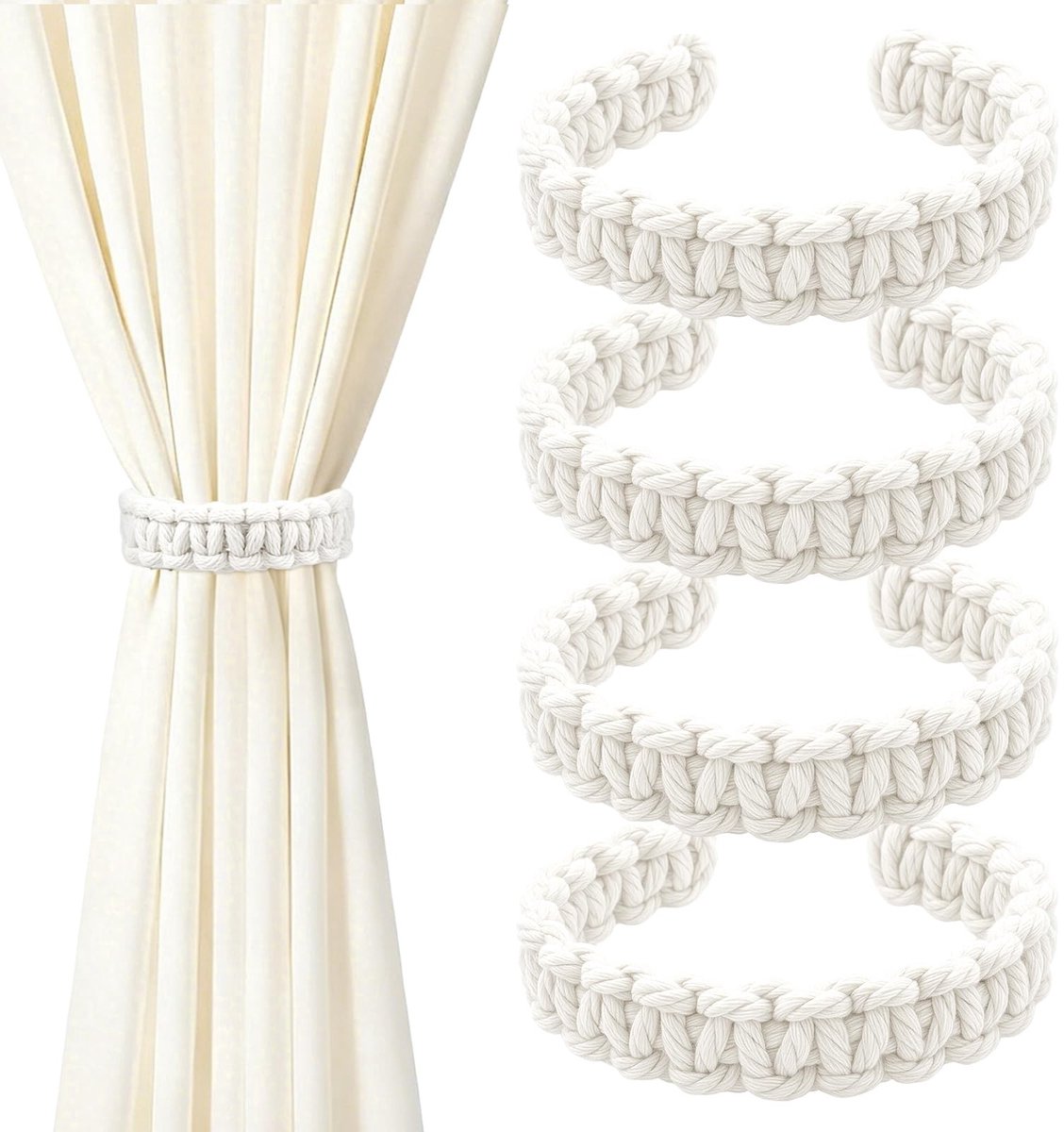 SolidKeus - Set van 4 Handgeweven Gordijnhouders voor Bohemian Stijl