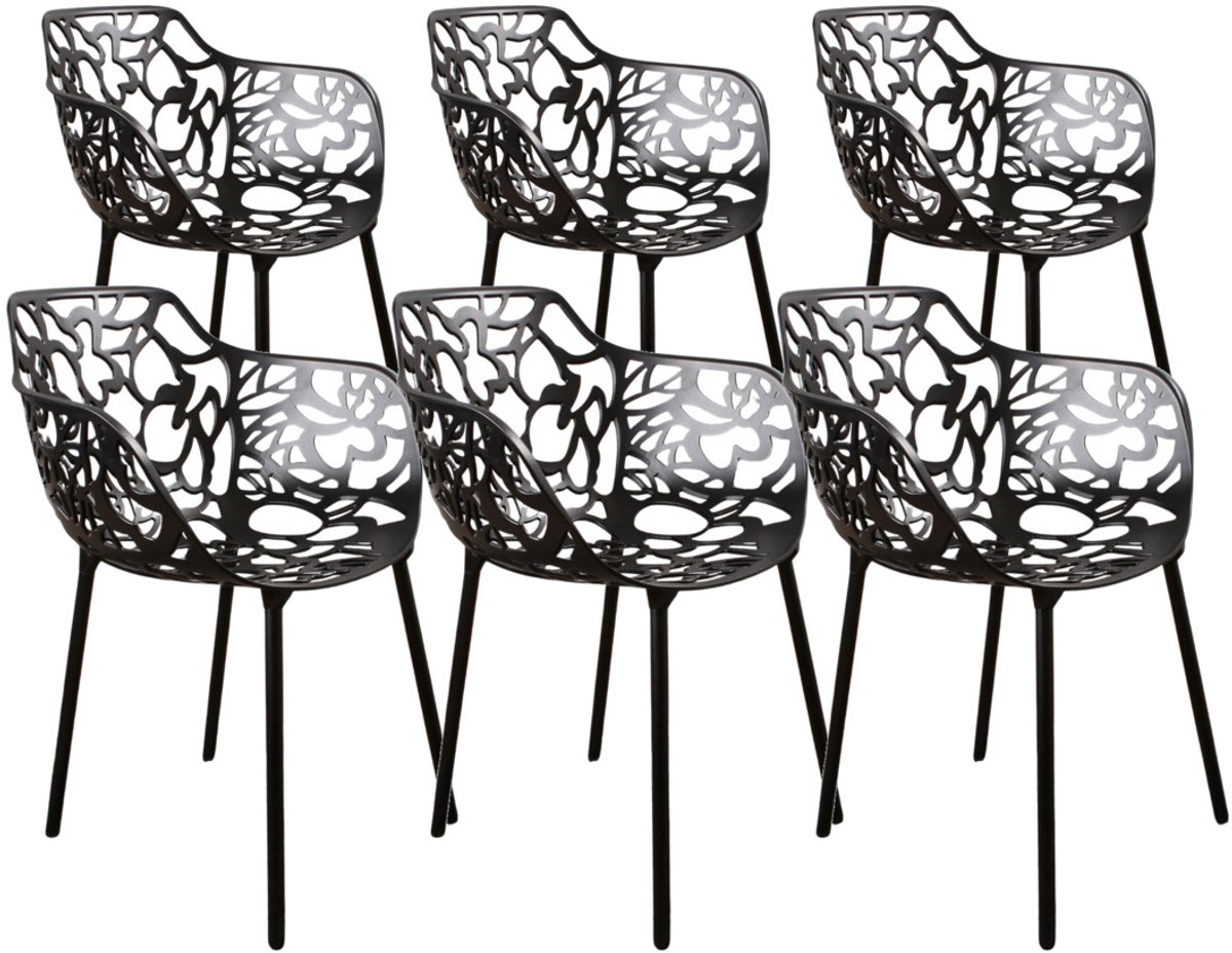DS4U® - Cast eetkamerstoel - Set van 6 - Zwart - Aluminium - Met armleuning