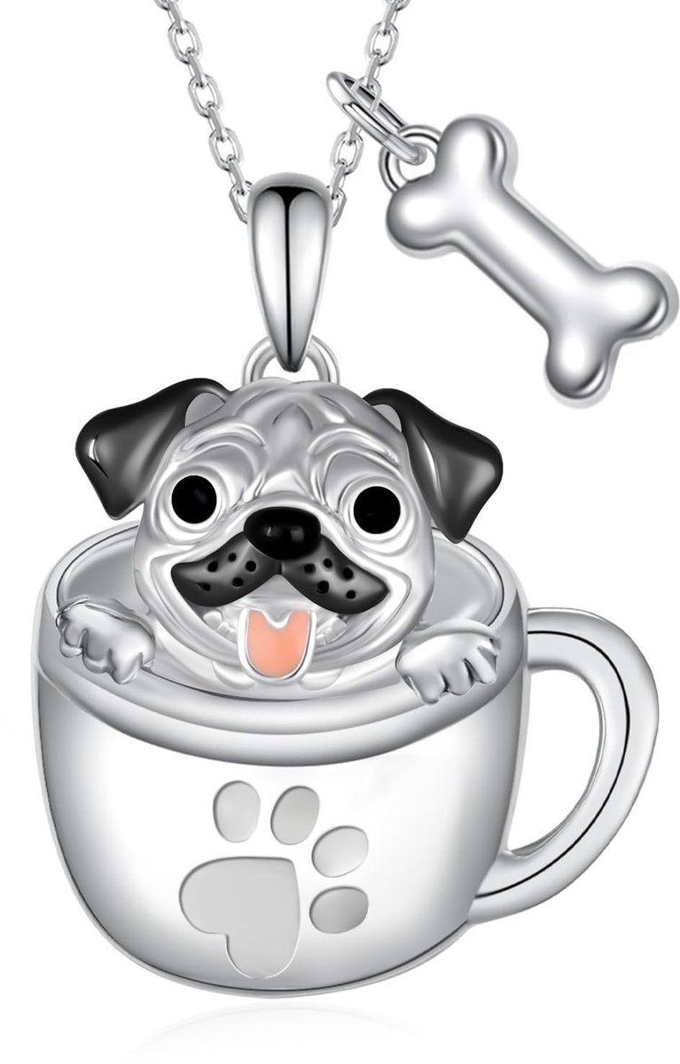 SolidKeus - Schattige Pug Halsketting van 925 Sterling Zilver