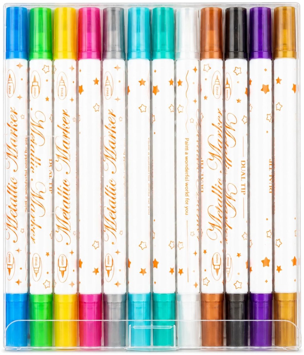 SolidKeus - Set van 12 Dubbele Punt Acrylstiften voor Creatief Schrijven en Schilderen