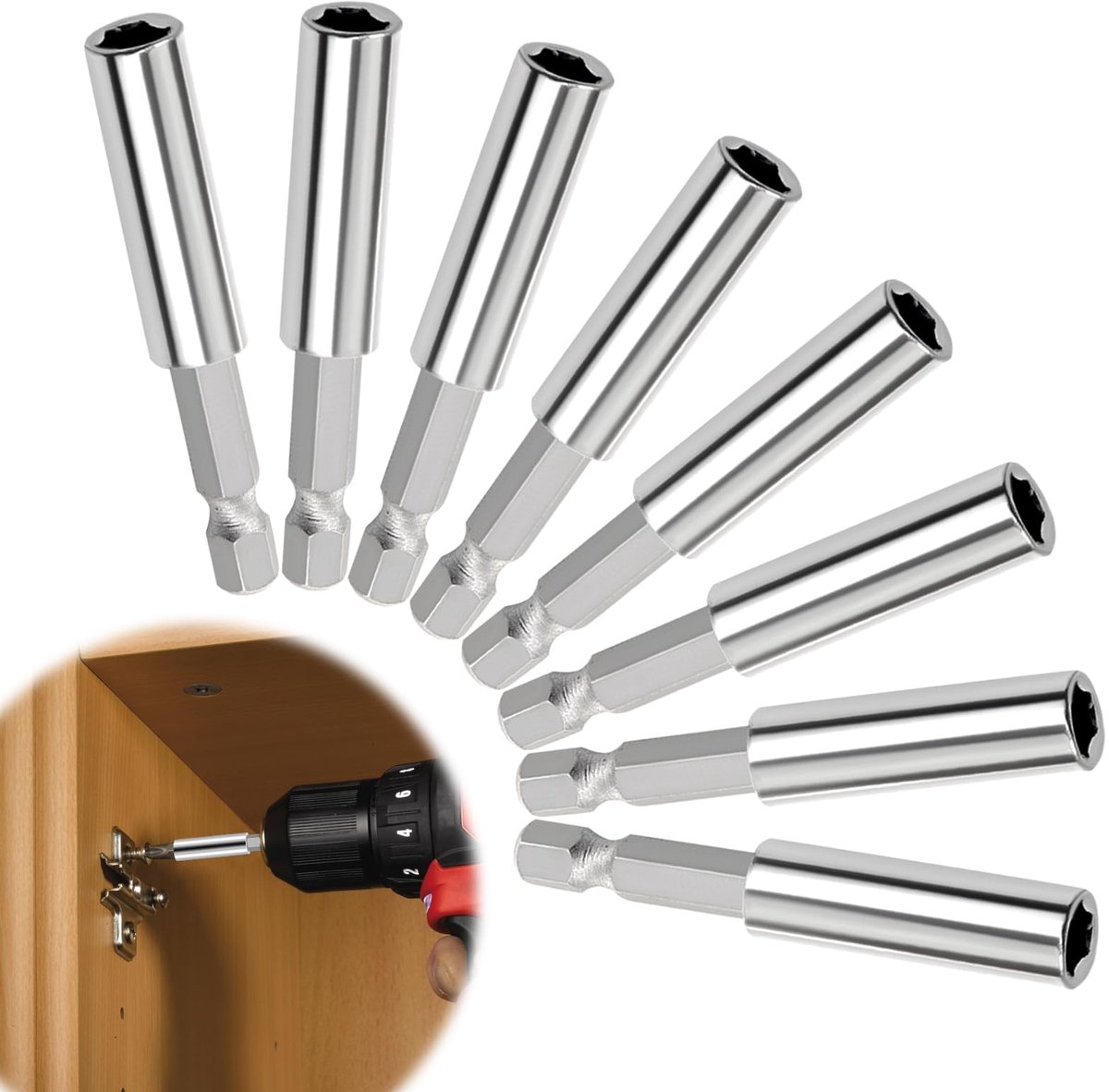 SolidKeus - 8 Stuks Magnetische Bit Houder Set, Snelle Veranderbare Boorhouder