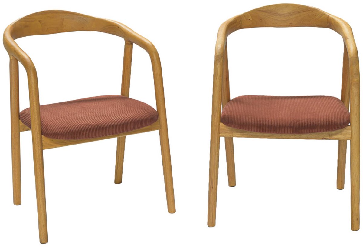 sweeek - Set van 2 stoelen met rubberhout en corduroy vintage 55 x 58 x 79cm - sara